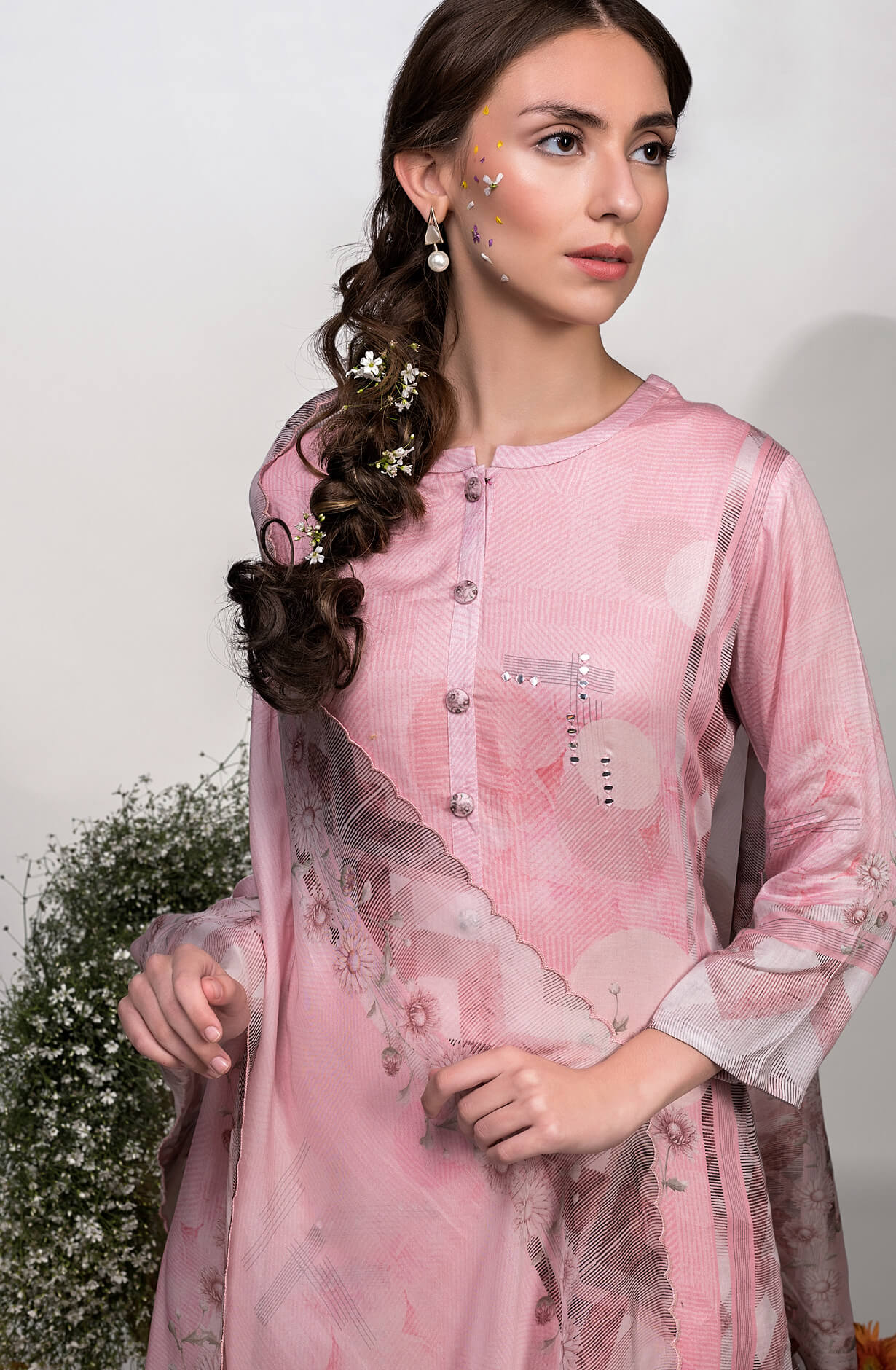Pink Cotton Lawn Digital Printed Salwar Kameez with Organza Dupatta - HAZ9972A