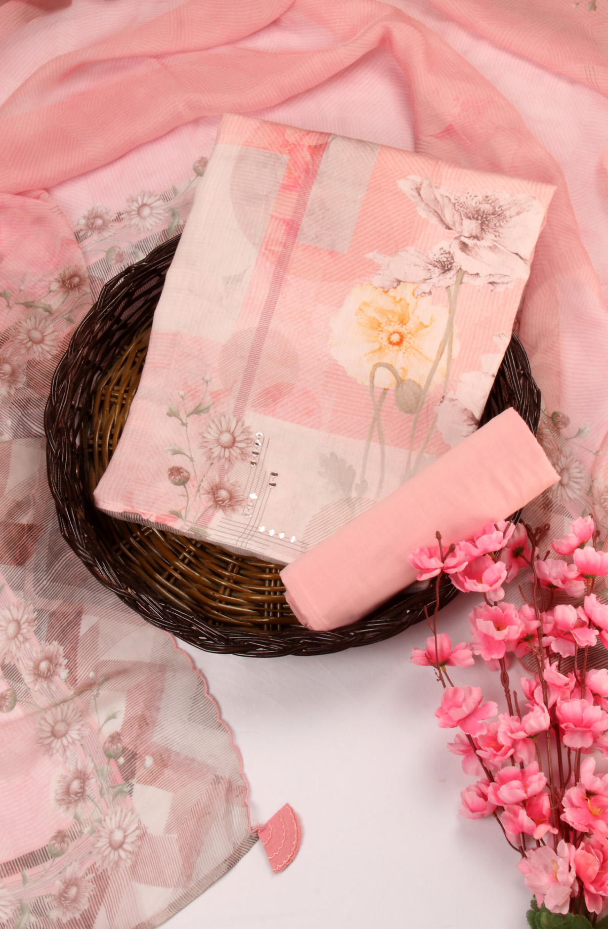 Pink Cotton Lawn Digital Printed Salwar Kameez with Organza Dupatta - HAZ9972A