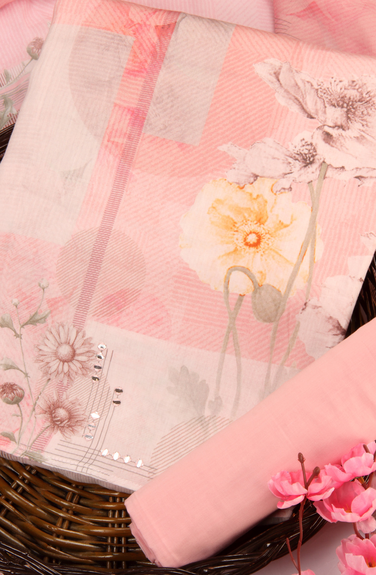 Pink Cotton Lawn Digital Printed Salwar Kameez with Organza Dupatta - HAZ9972A