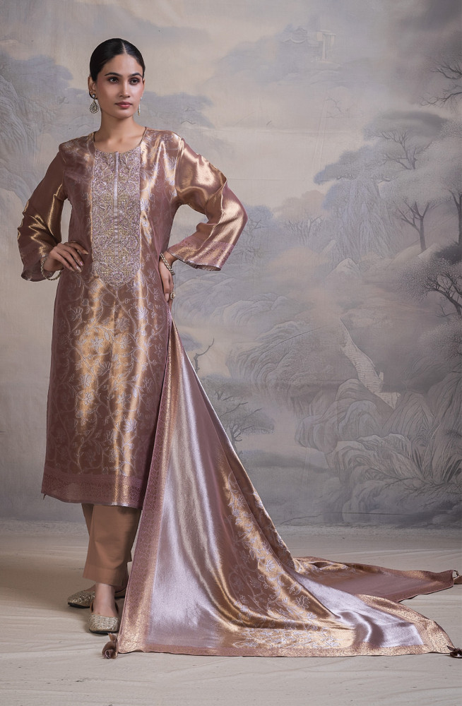 Image of Pink Madurai silk jacquard Unstitched Suit with Beautiful Dupatta- R157-SPR2855