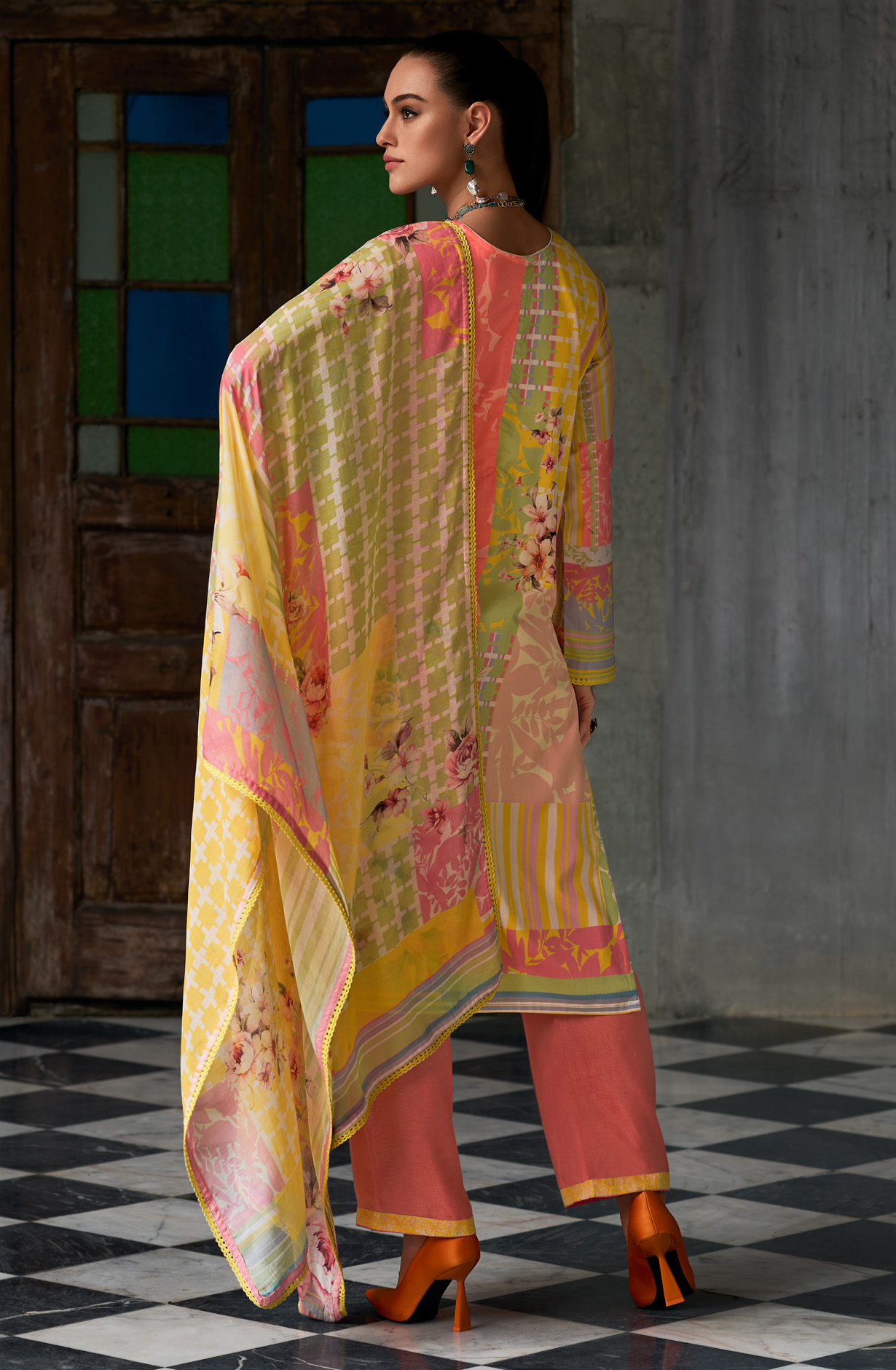 Peach Cotton Voile Digital Printed Suit with Dupatta - HUEH0S01