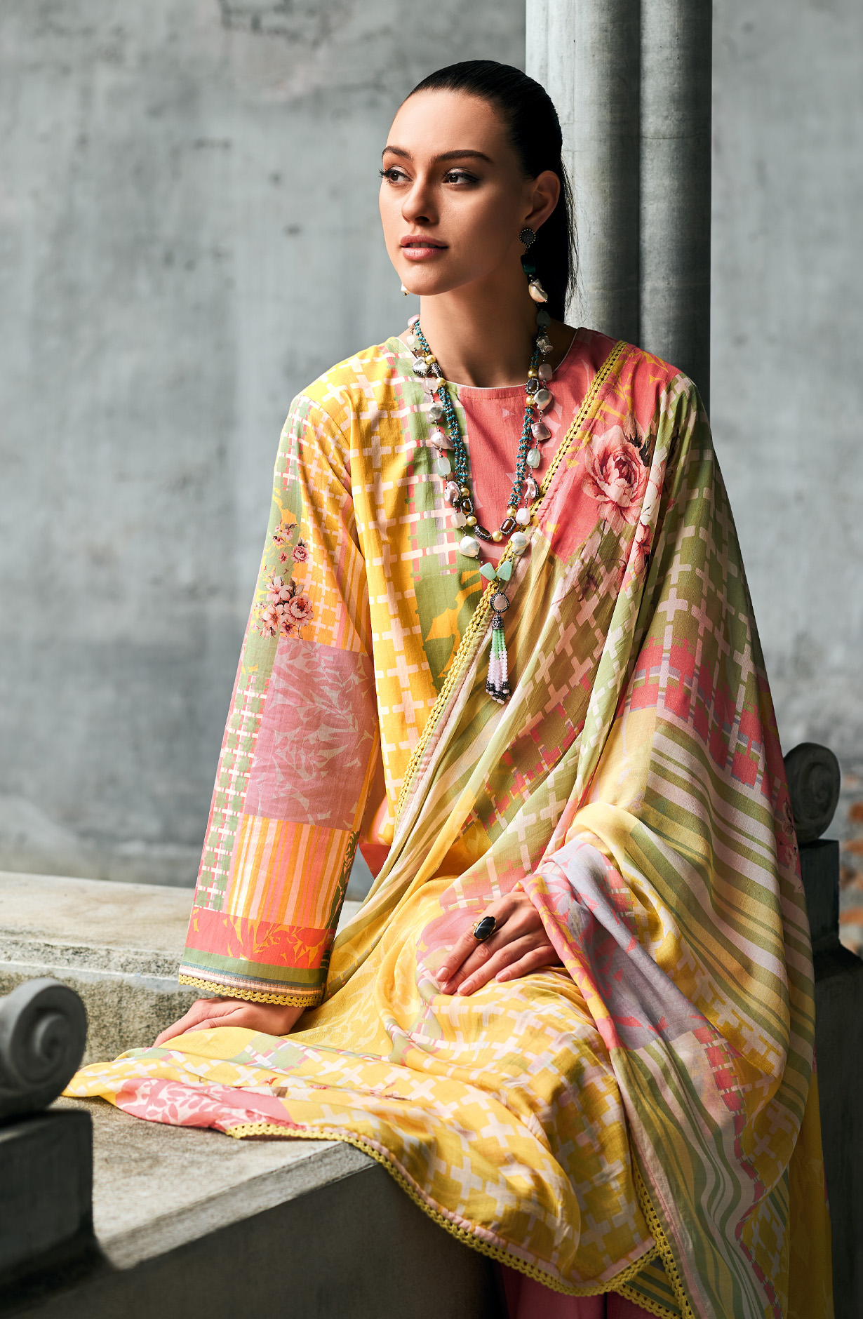 Peach Cotton Voile Digital Printed Suit with Dupatta - HUEH0S01