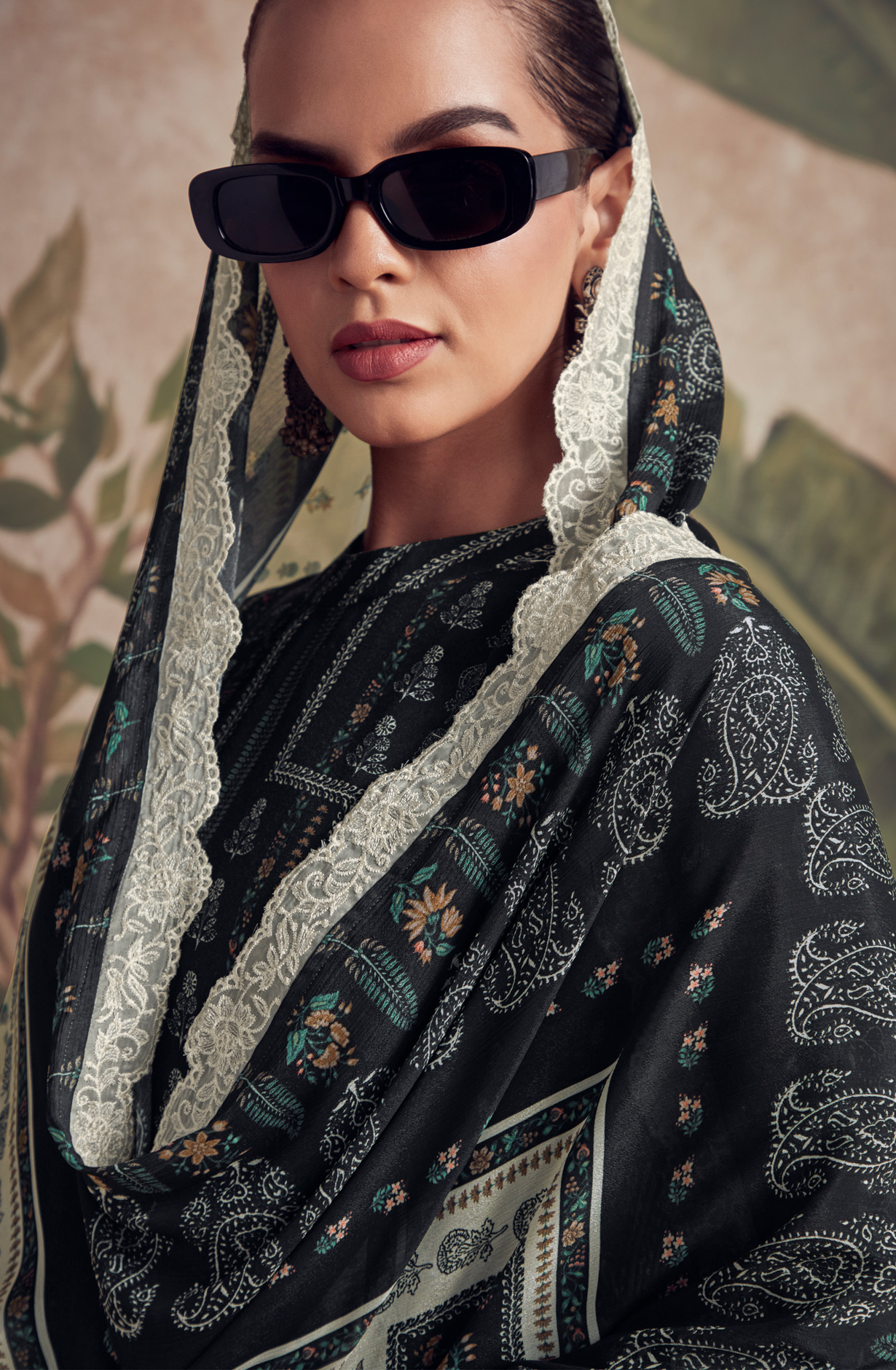 Designer Black Pashmina Winter Unstitched Suit with Chinon Dupatta - HUM9132