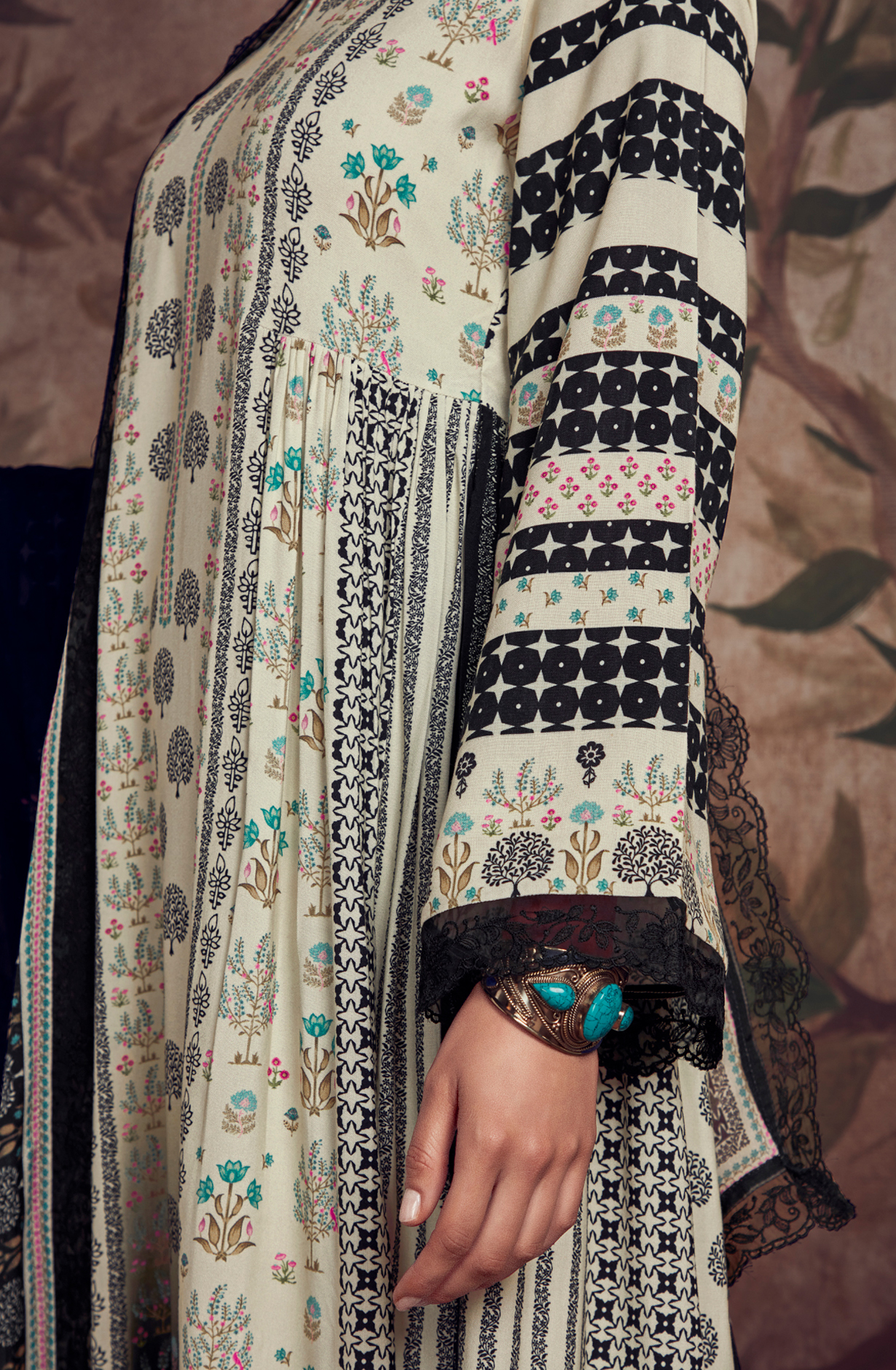 Designer Off-white Black Pashmina Winter Unstitched Suit with Chinon Dupatta - HUM9133