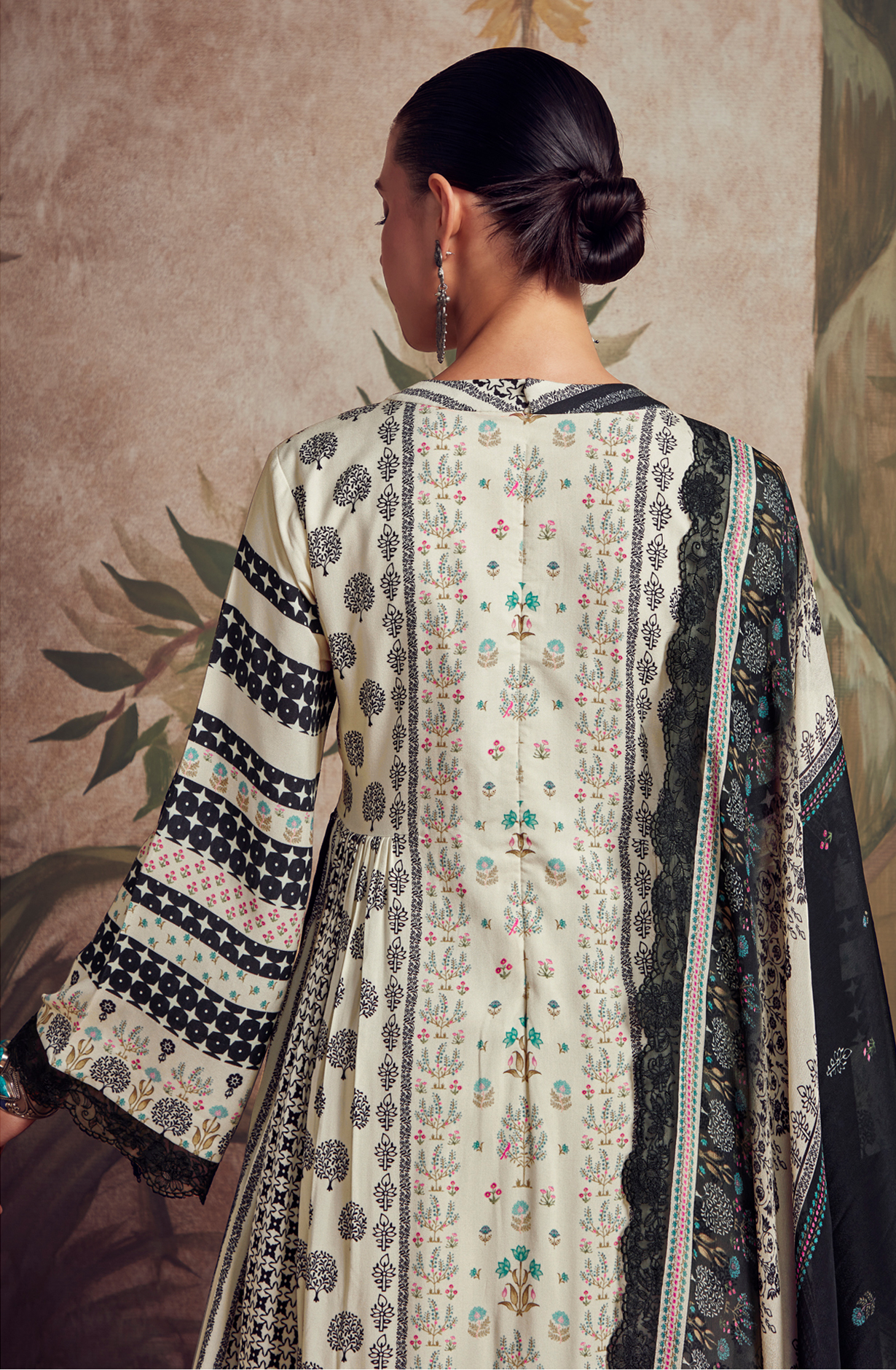 Designer Off-white Black Pashmina Winter Unstitched Suit with Chinon Dupatta - HUM9133