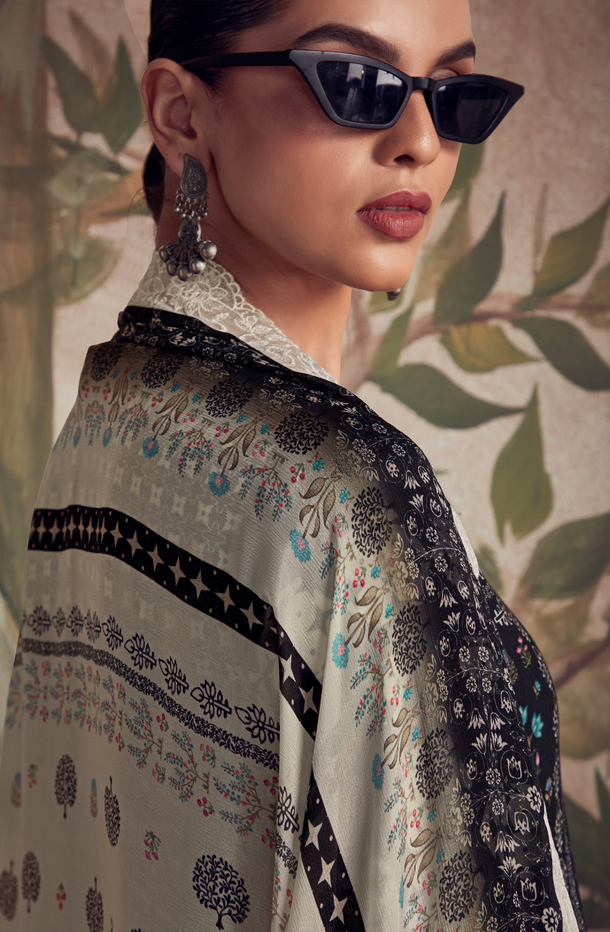 Designer Black Pashmina Winter Unstitched Suit with Chinon Dupatta - HUM9134