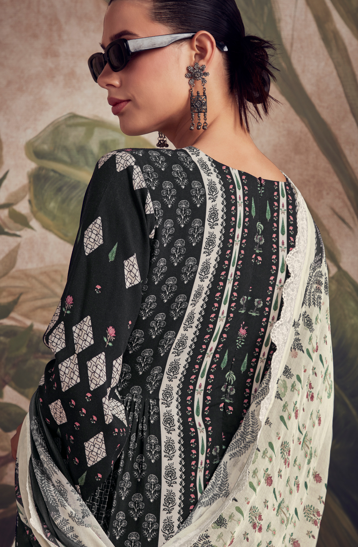 Designer Black Pashmina Winter Unstitched Suit with Chinon Dupatta - HUM9138