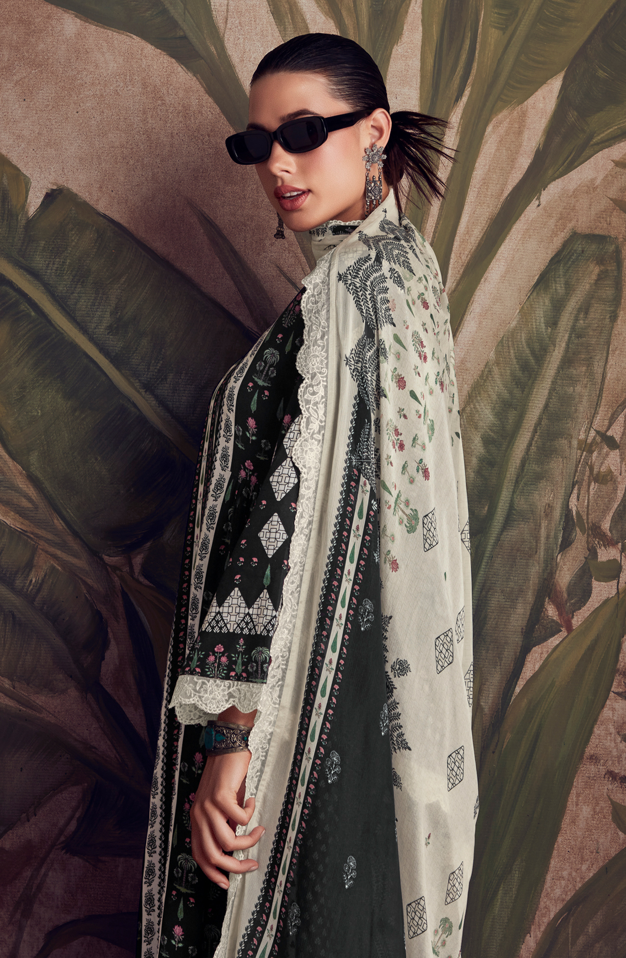 Designer Black Pashmina Winter Unstitched Suit with Chinon Dupatta - HUM9138