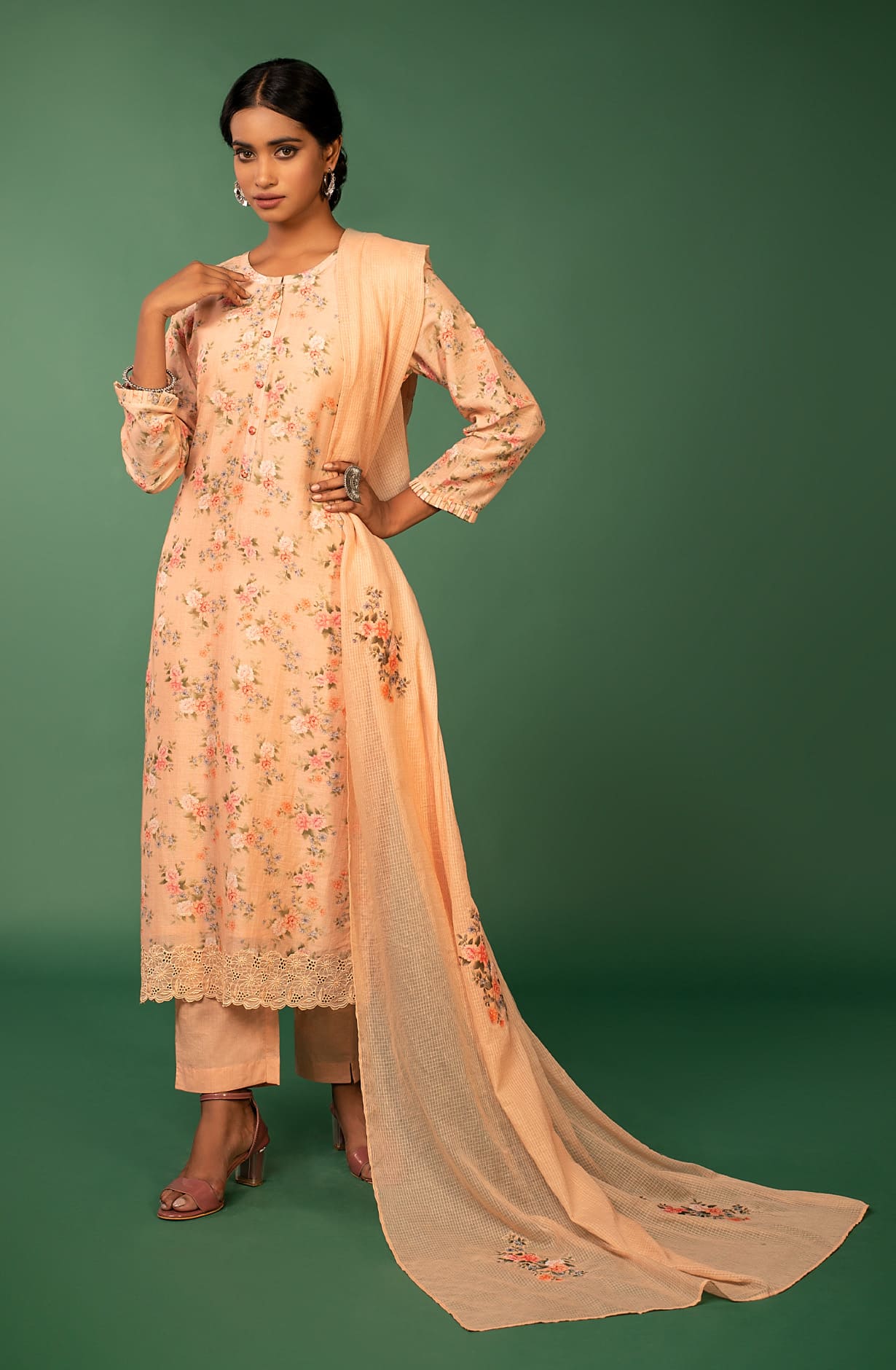 Peach Linen Unstitched Exclusive Salwar Kameez - IDA1382