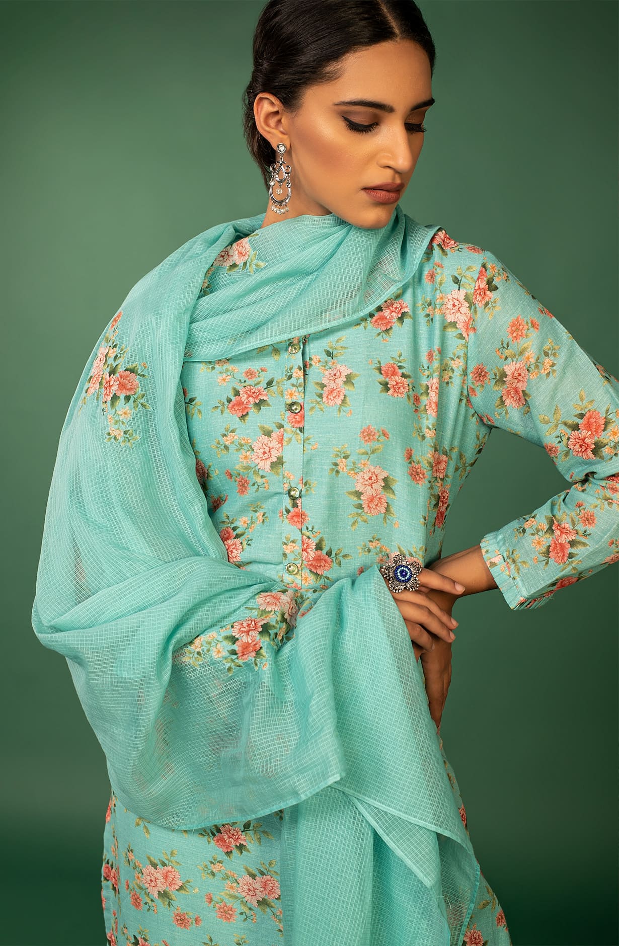 Firozi Linen Unstitched Exclusive Salwar Kameez - IDA1384