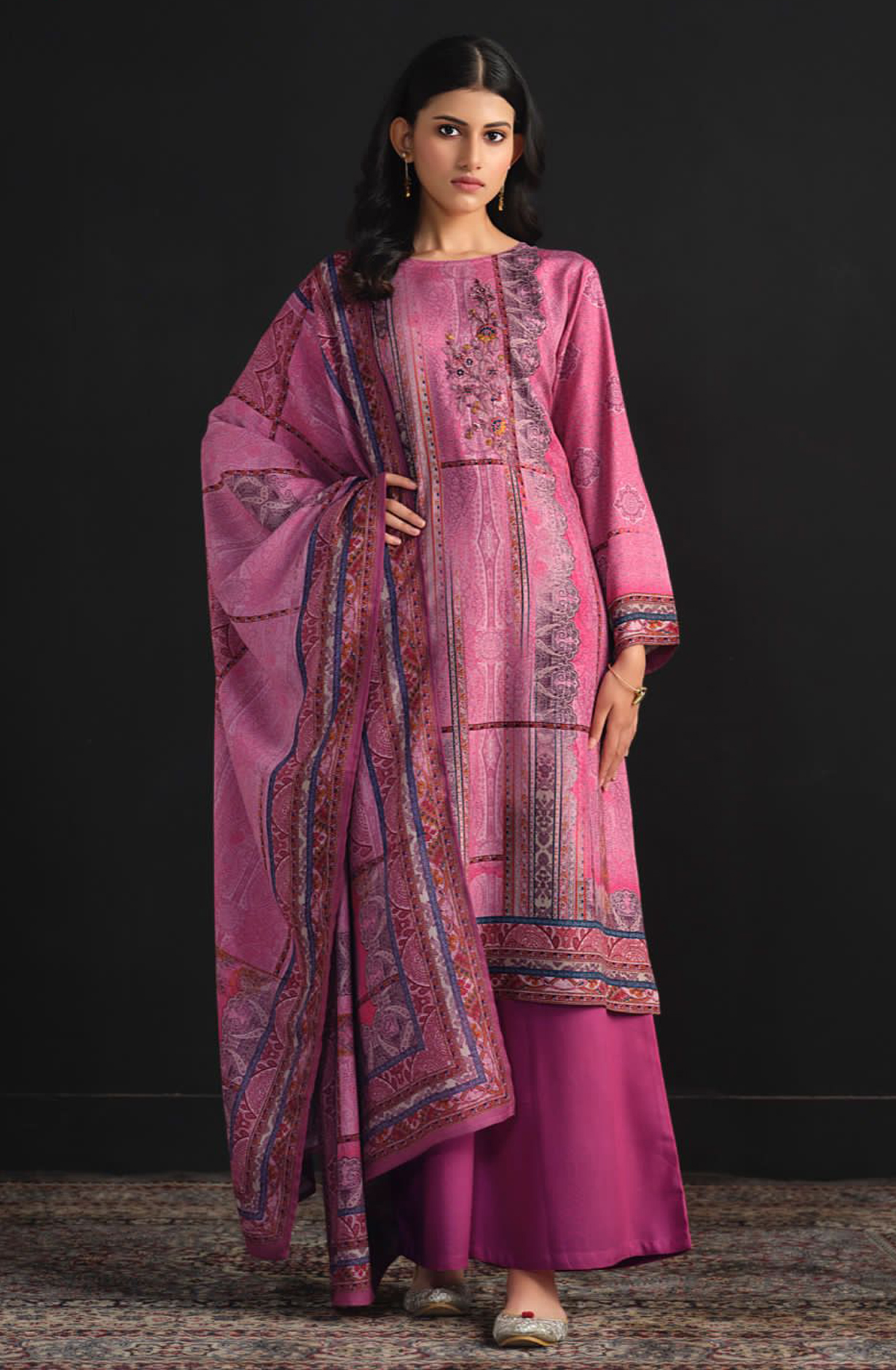 Rani Pink Pashmina Digital Printed Unstitched Salwar Kameez - INA72