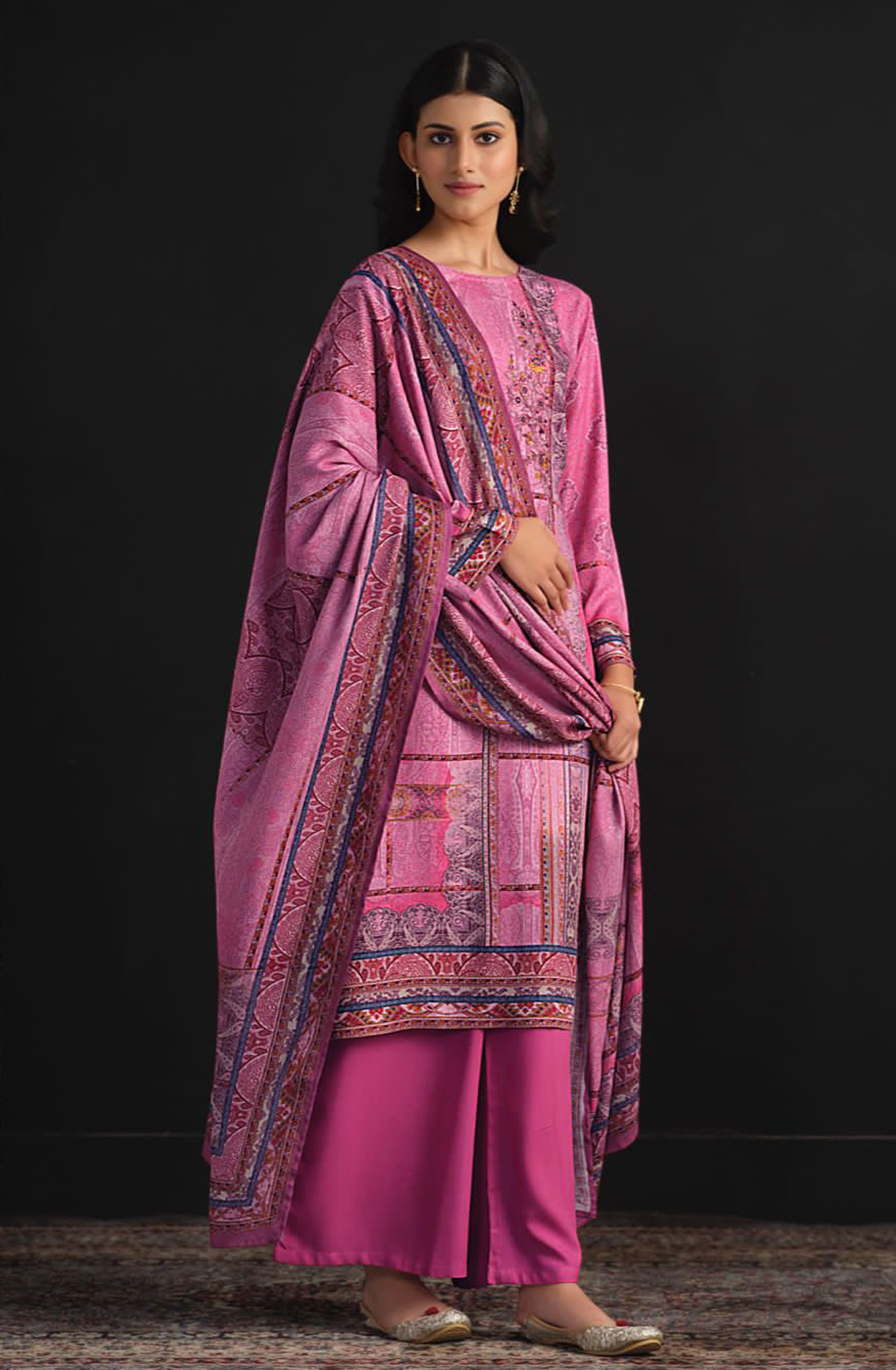 Rani Pink Pashmina Digital Printed Unstitched Salwar Kameez - INA72