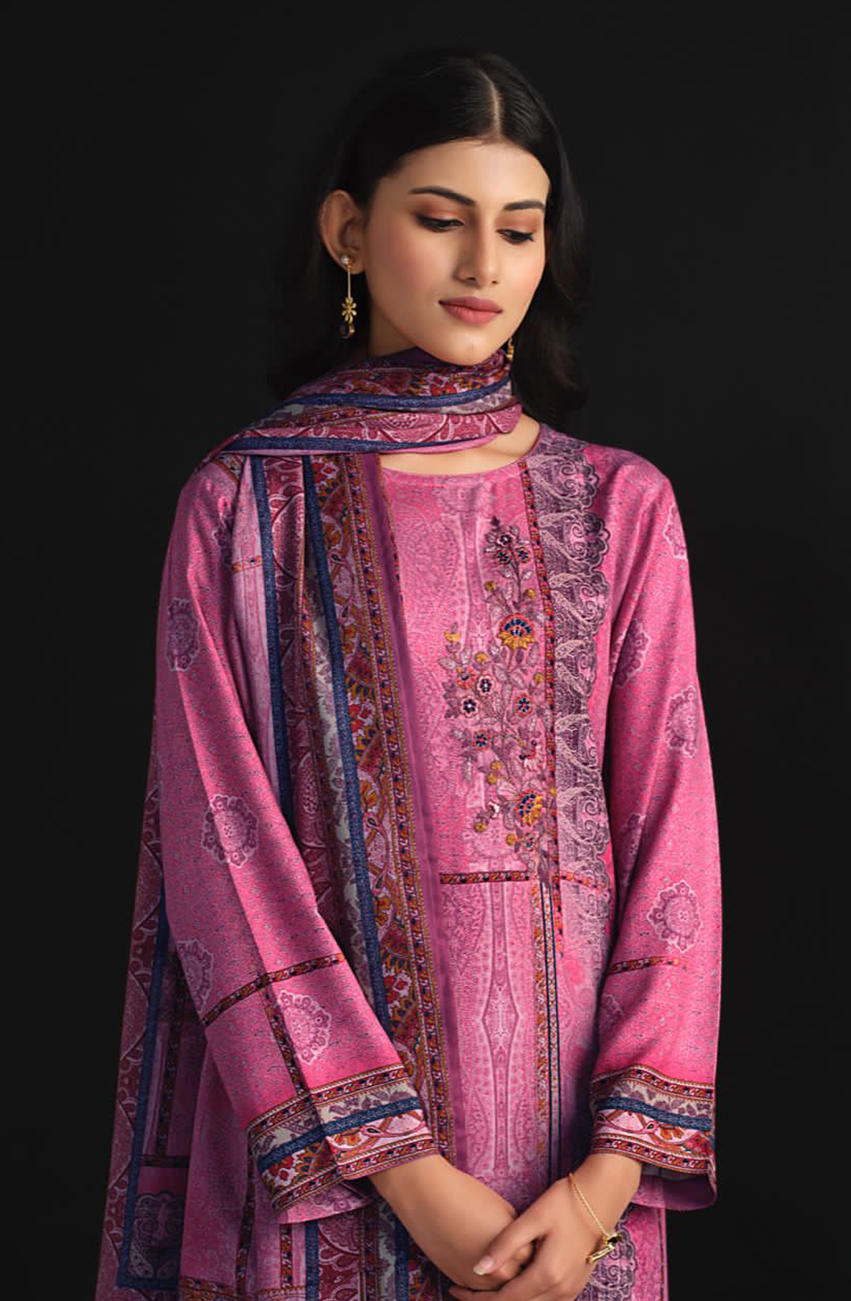 Rani Pink Pashmina Digital Printed Unstitched Salwar Kameez - INA72