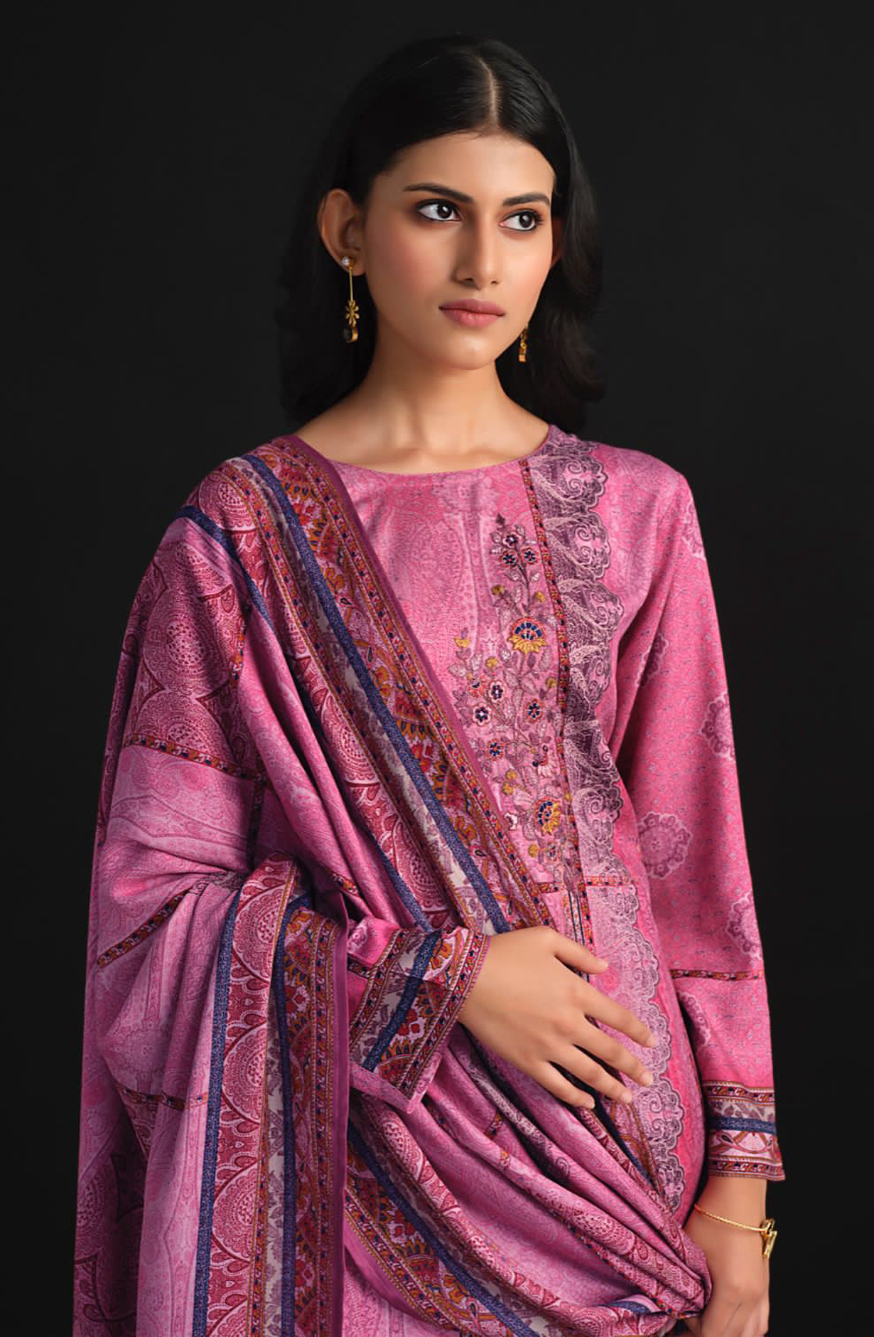 Rani Pink Pashmina Digital Printed Unstitched Salwar Kameez - INA72