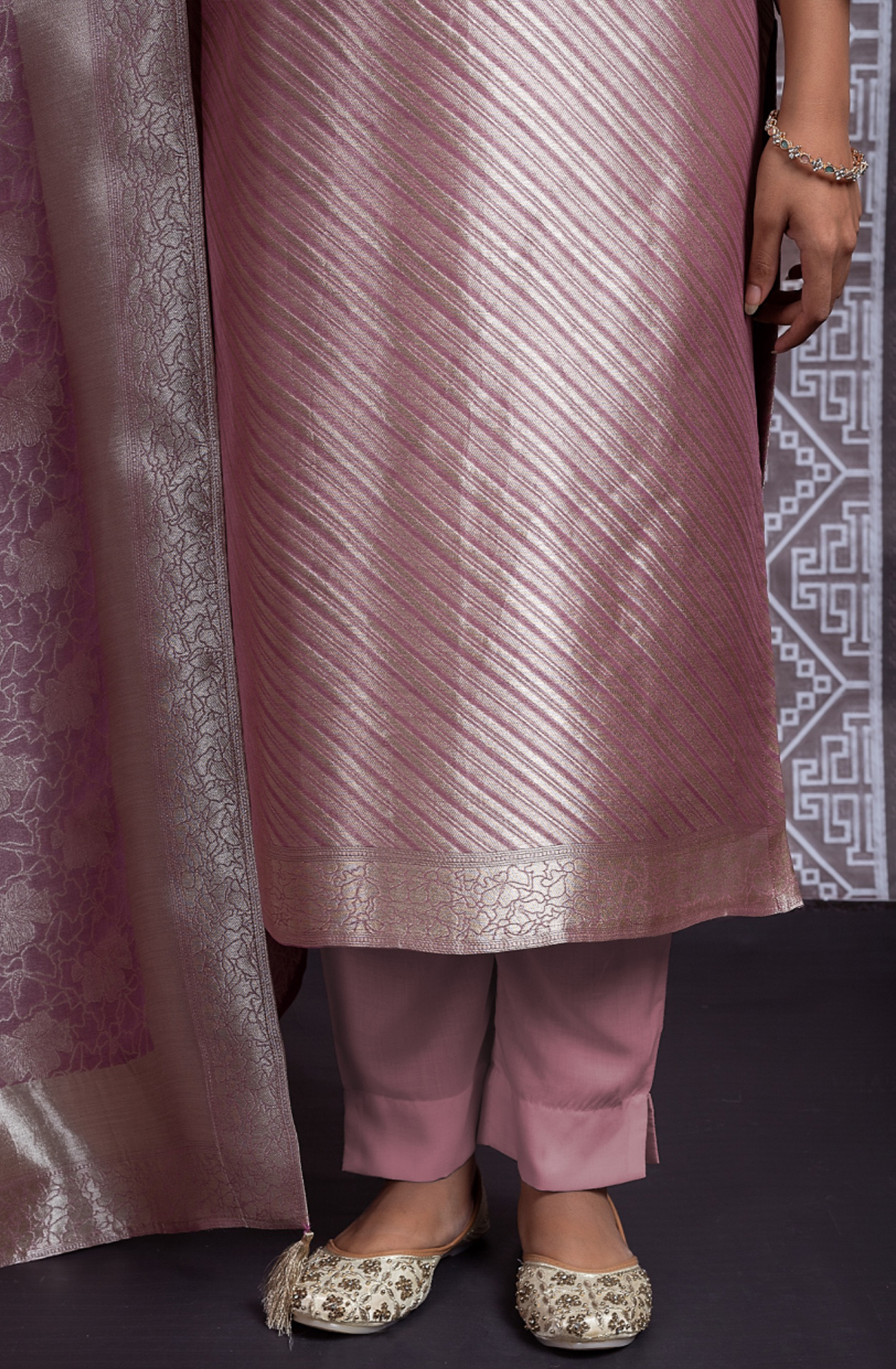 Pink Pure Silk Jacquard with Embroidery Suit Set - IND2281B