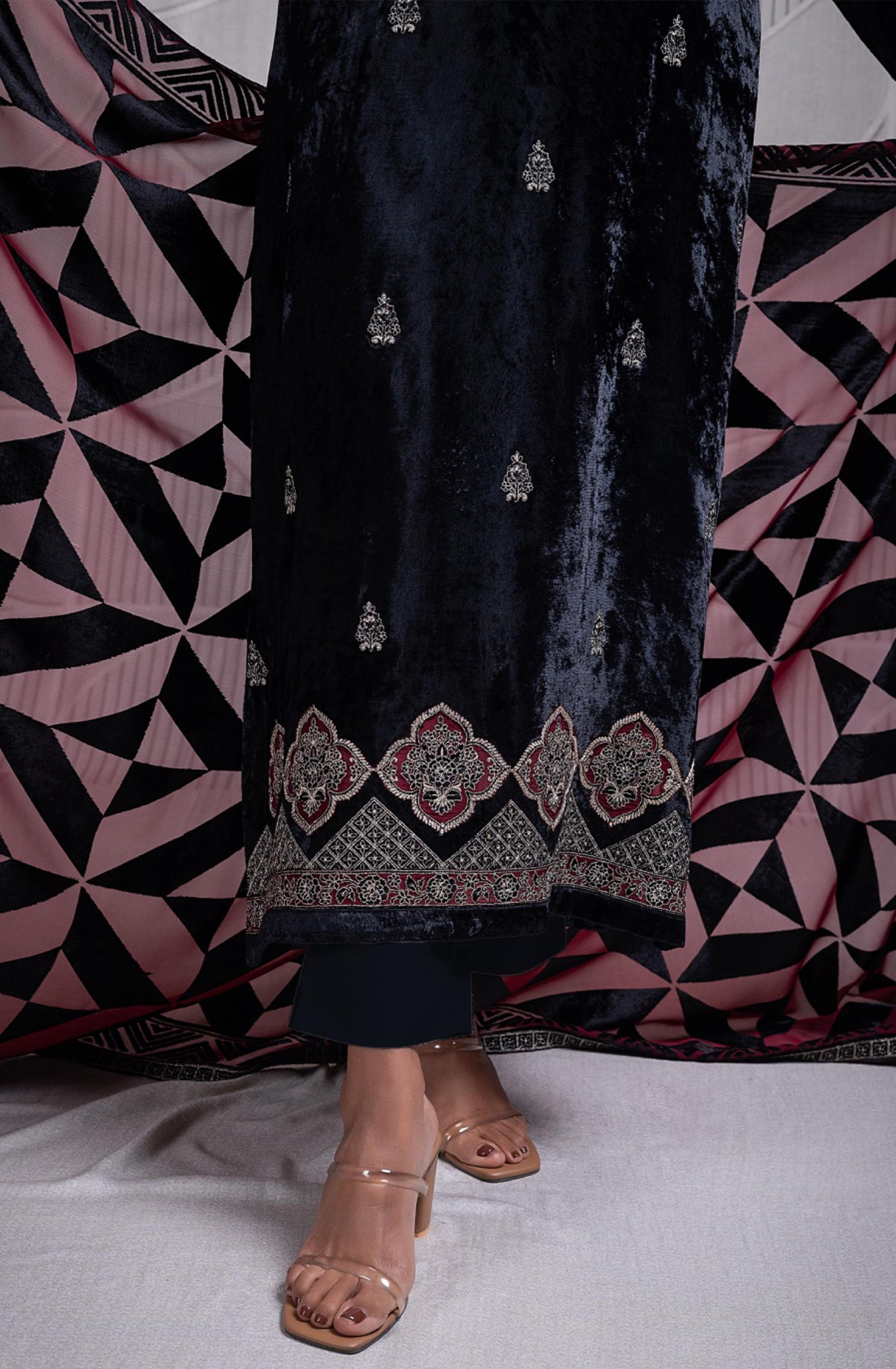 Black Pure Velvet Suit with Beautiful Velvet Dupatta- INZ2334A