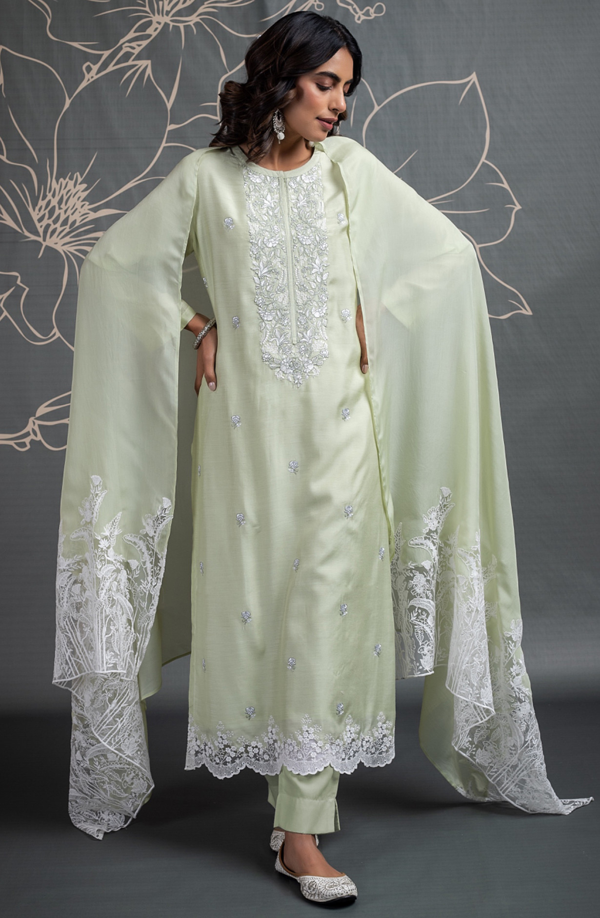 Beautiful Pure Muslin  Suit with Embroidery - ITA2380B