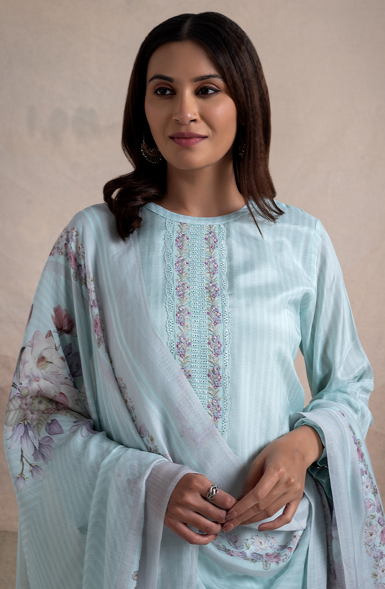 Turquoise Exclusive Beautiful Pure Muslin Unstitched Salwar Suit Dupatta - ITH2257A