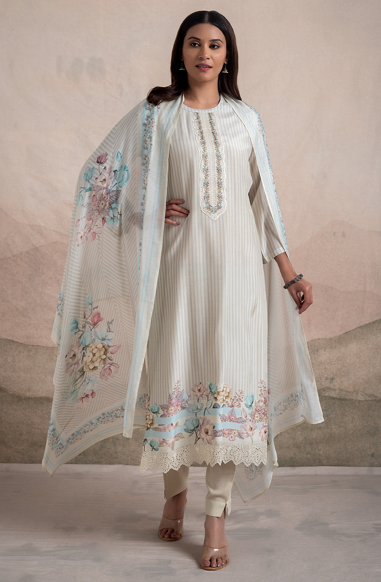 Yellow Exclusive Beautiful Pure Muslin Unstitched Salwar Suit Dupatta - ITH2257C