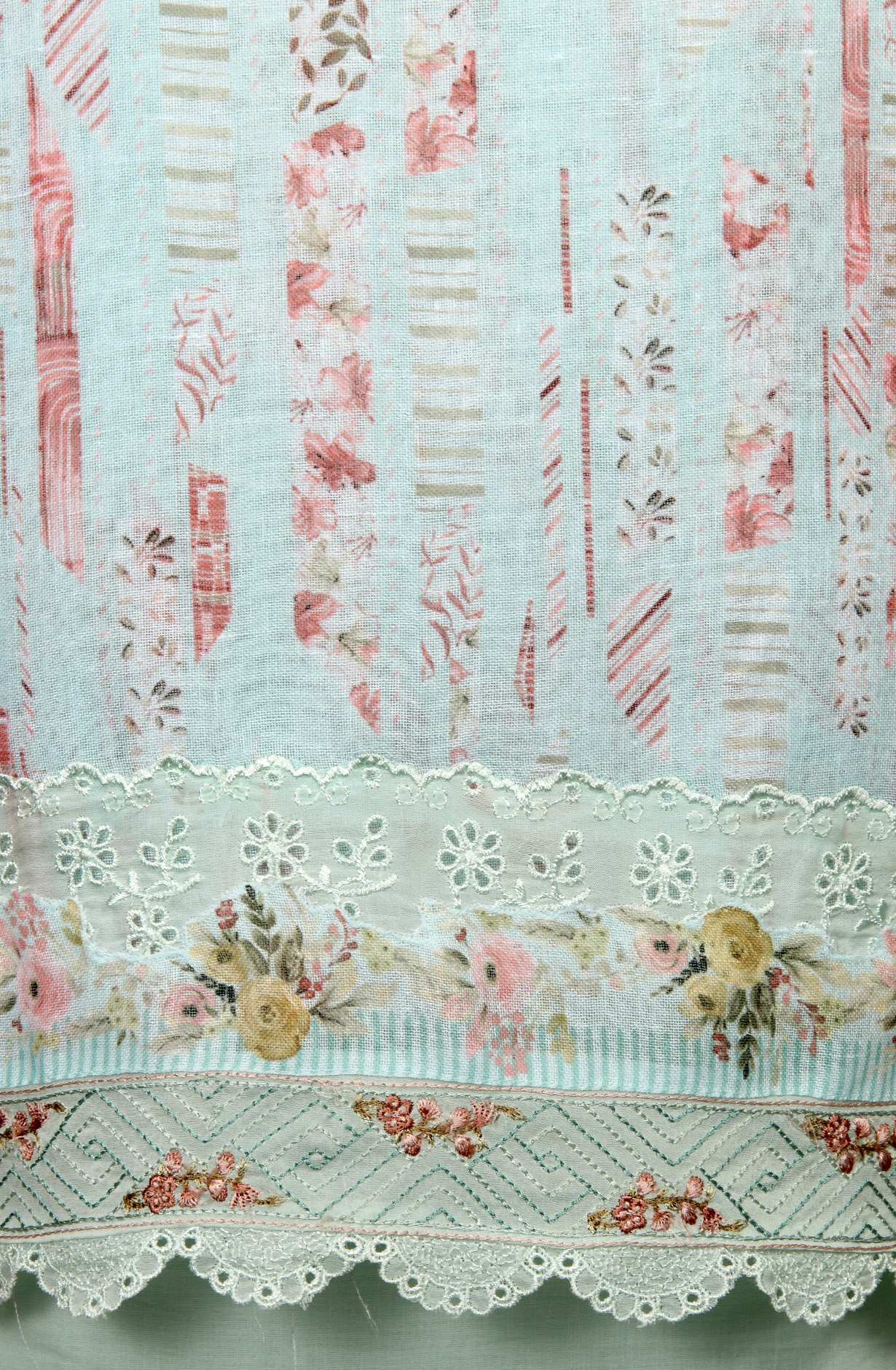 Sea Green Linen Exclusive Digital Print Suit-sets - IVO1795A