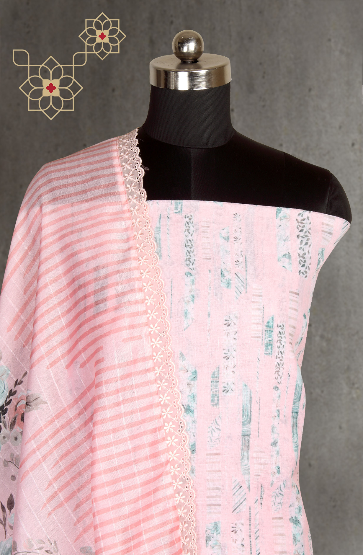 Pink Linen Exclusive Digital Print Suit-sets - IVO1795B