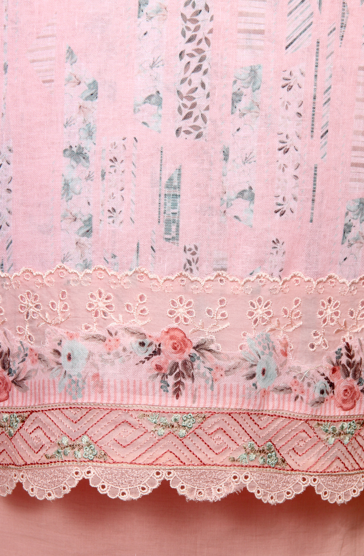 Pink Linen Exclusive Digital Print Suit-sets - IVO1795B