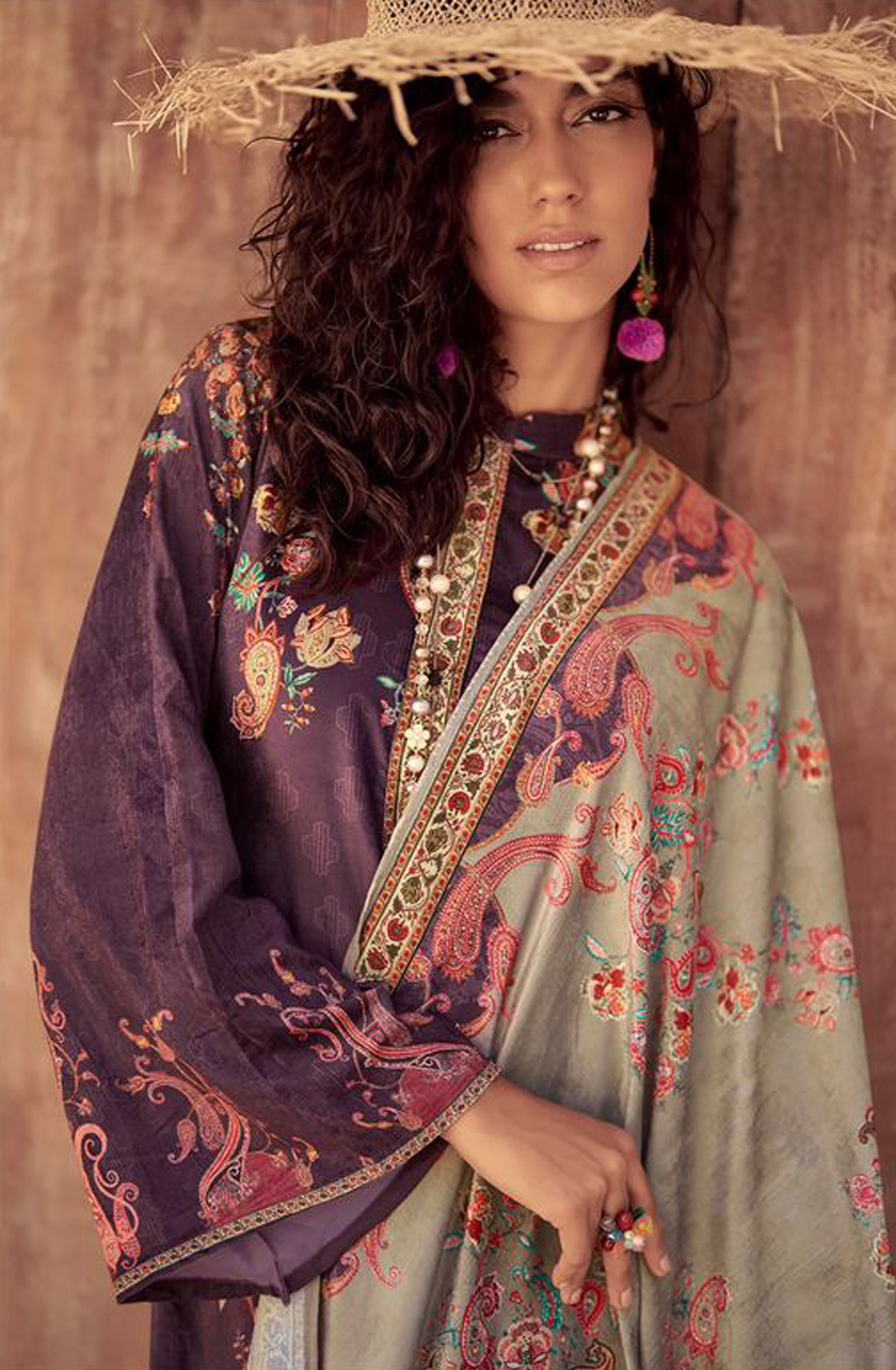 Purple Beautiful Velvet Unstitched Printed Salwar Kameez - IZH42001