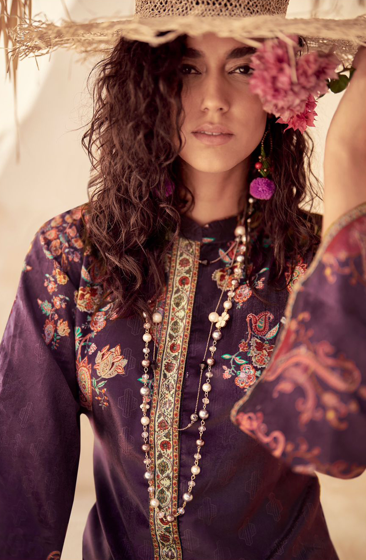 Purple Beautiful Velvet Unstitched Printed Salwar Kameez - IZH42001