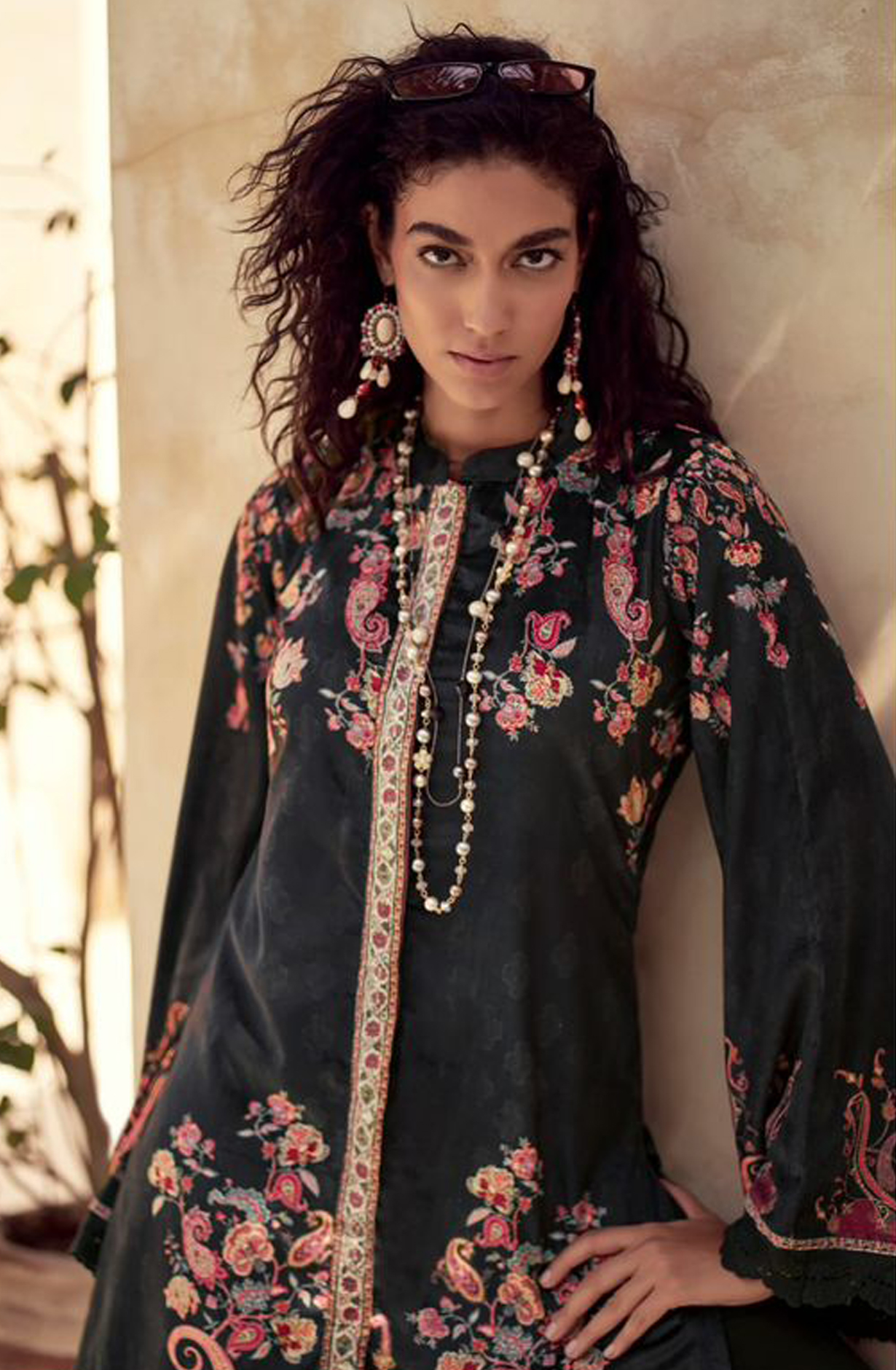 Black Beautiful Velvet Unstitched Printed Salwar Kameez - IZH42002