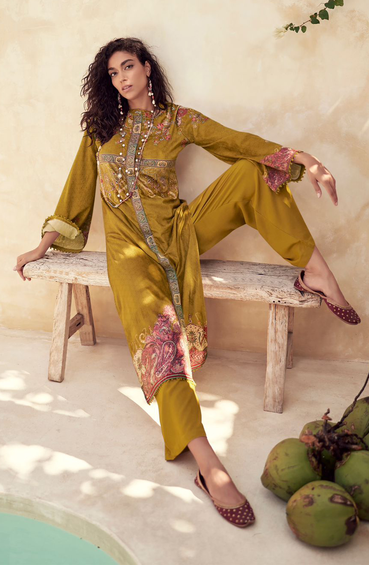 Mustard Beautiful Velvet Unstitched Printed Salwar Kameez - IZH42003