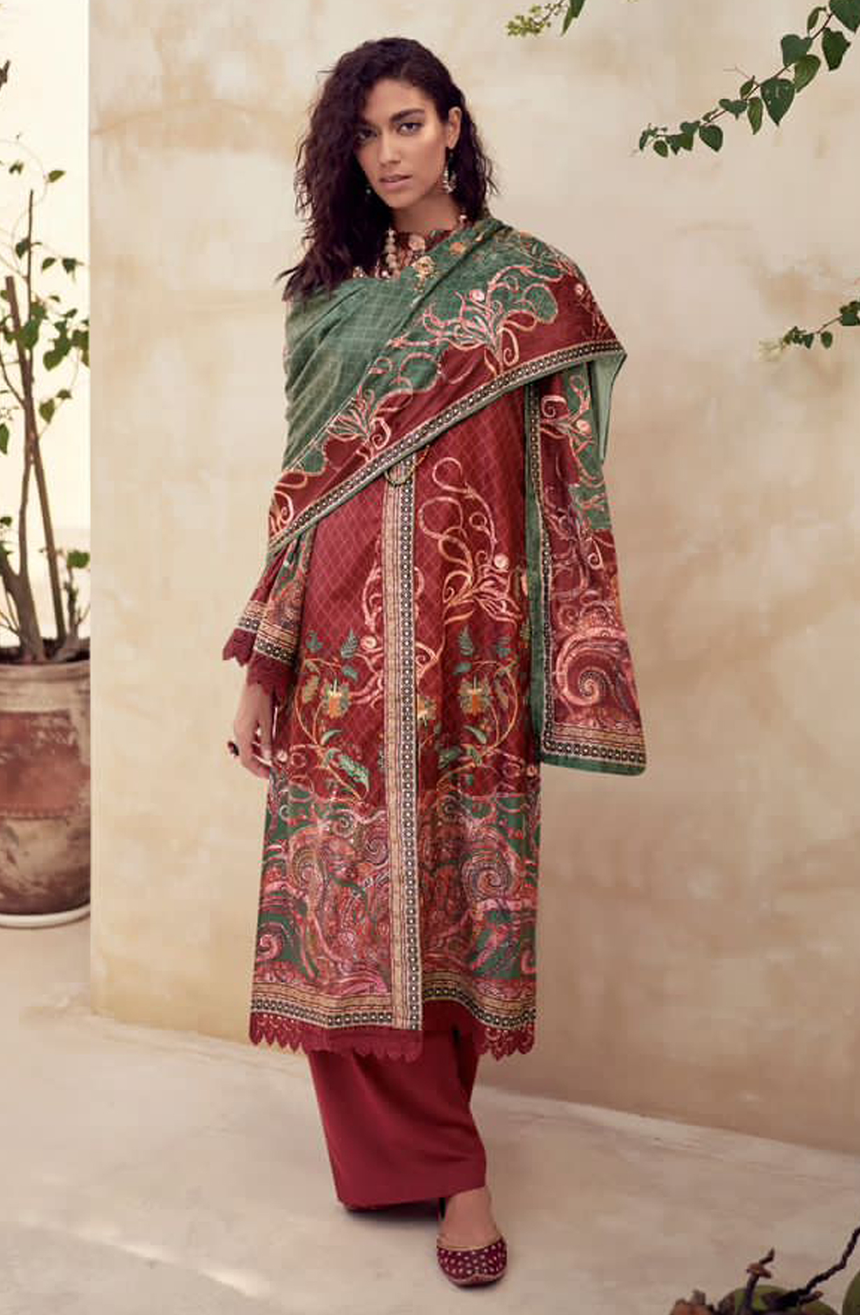 Maroon Beautiful Velvet Unstitched Printed Salwar Kameez - IZH42004