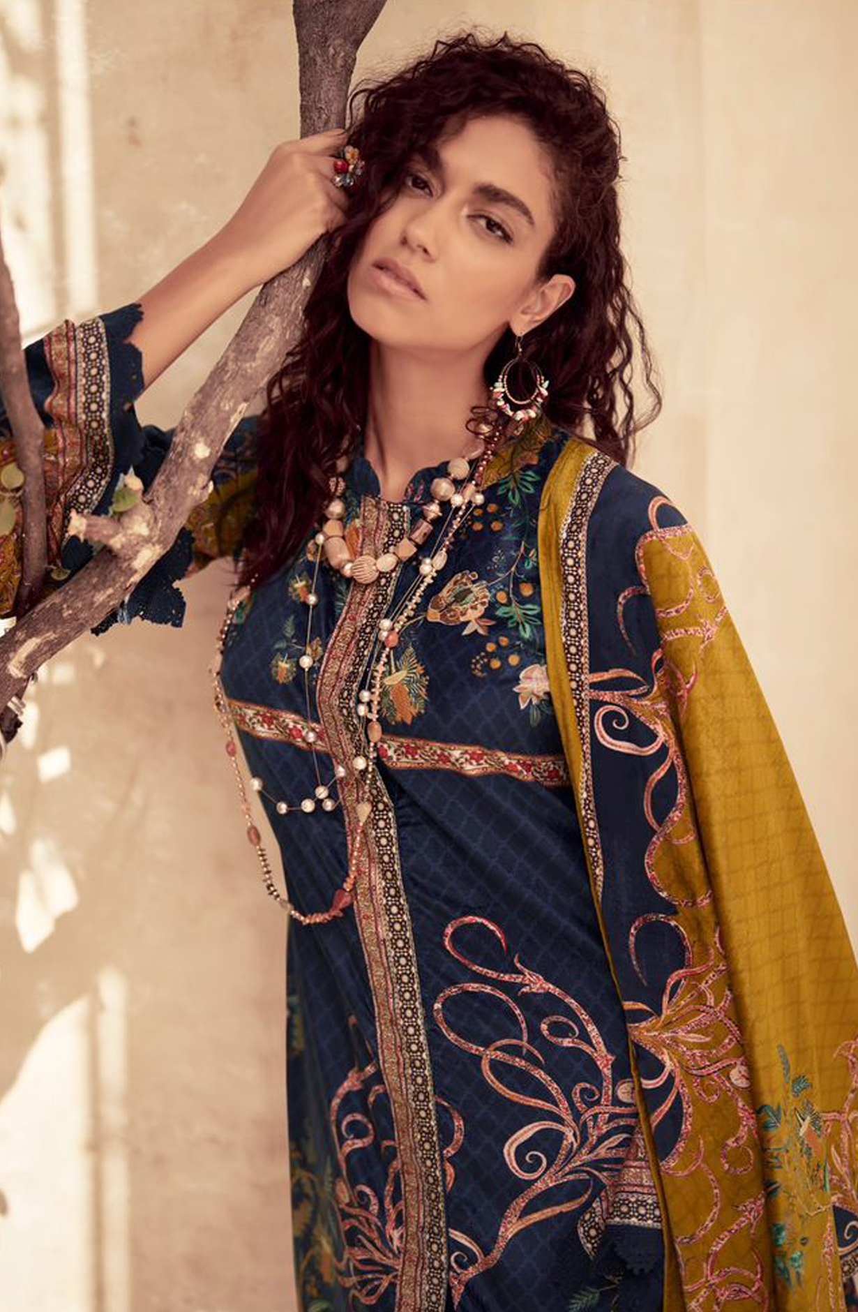Blue Beautiful Velvet Unstitched Printed Salwar Kameez - IZH42005