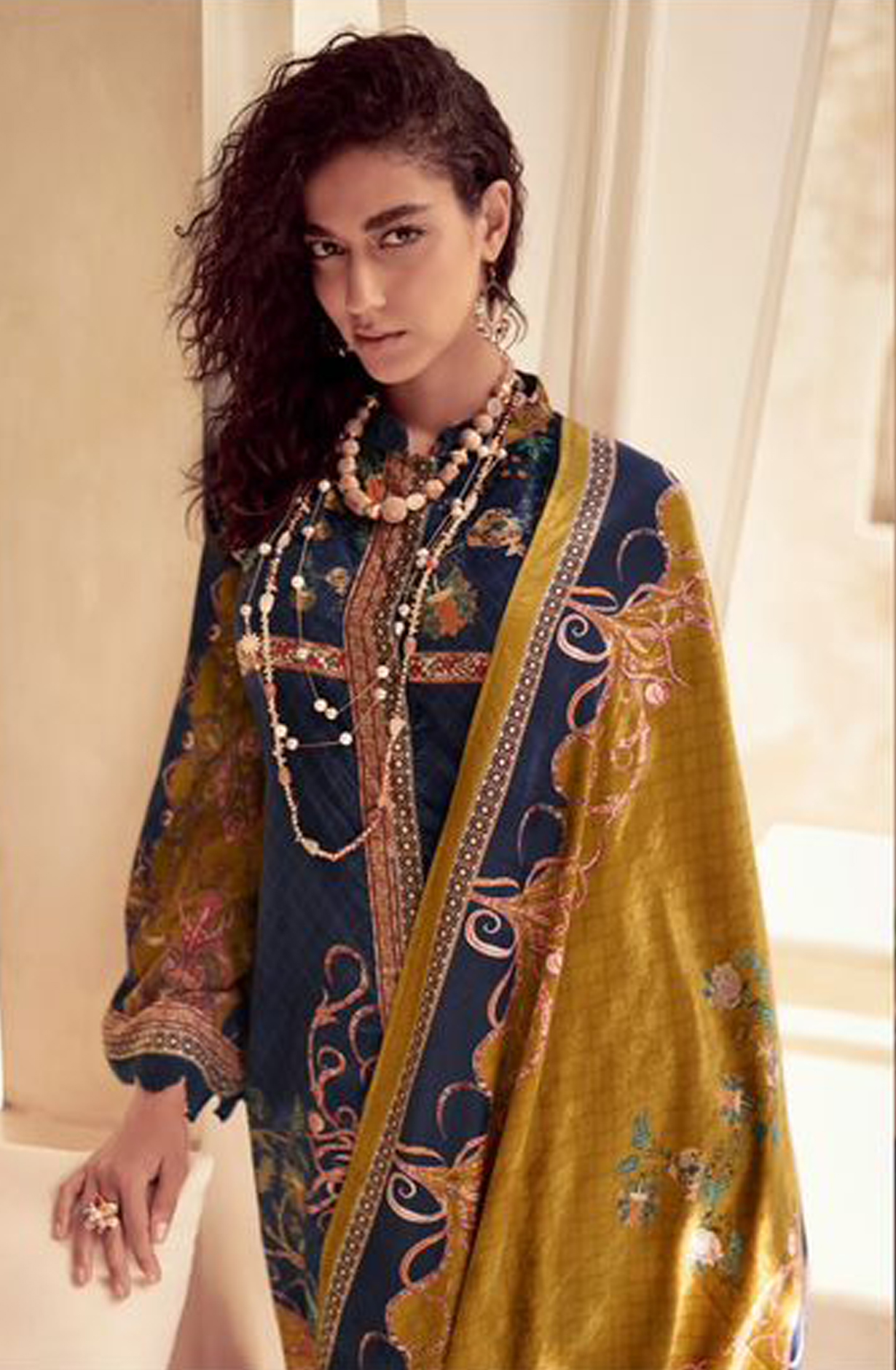 Blue Beautiful Velvet Unstitched Printed Salwar Kameez - IZH42005