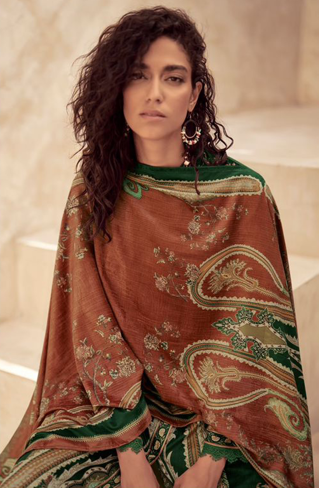 Bottle Green Beautiful Velvet Unstitched Printed Salwar Kameez - IZH42006