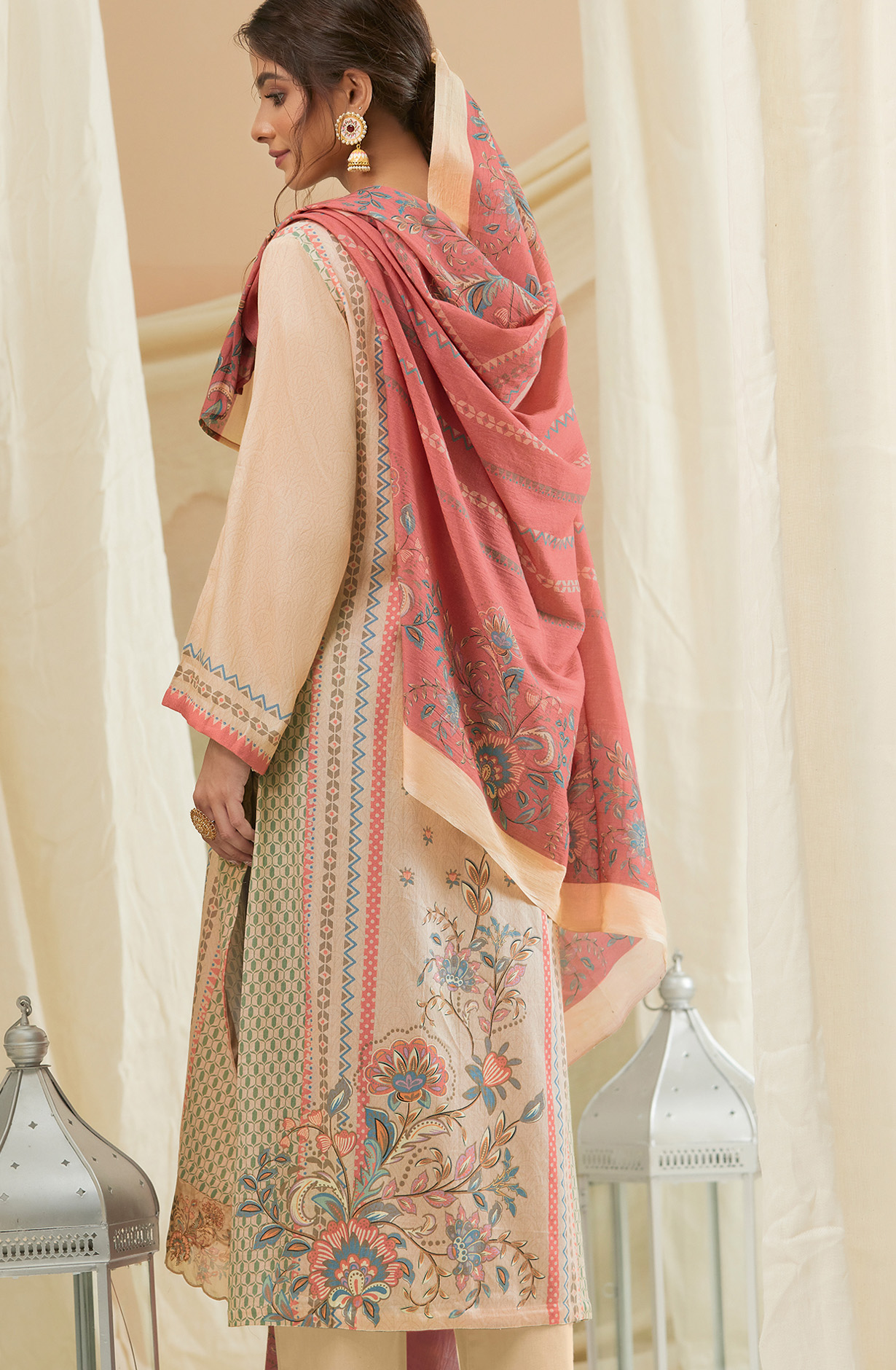 Beige Cotton Digital Printed Unstitched Salwar Suit - IZH828