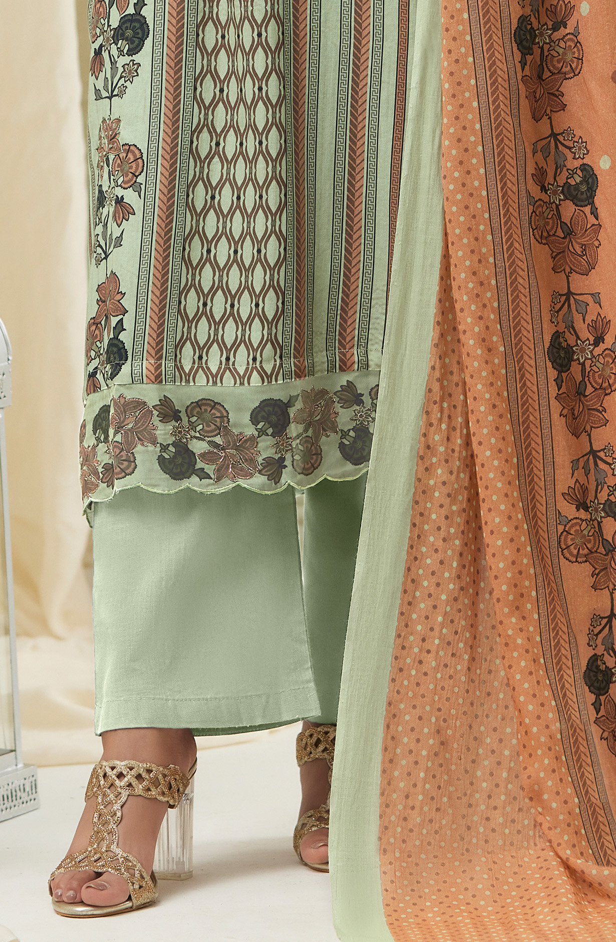 Pista Green Cotton Digital Printed Unstitched Salwar Suit - IZH840