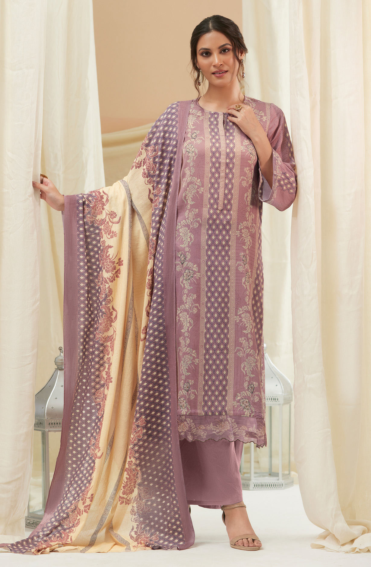 Mauve Cotton Digital Printed Unstitched Salwar Suit - IZH858