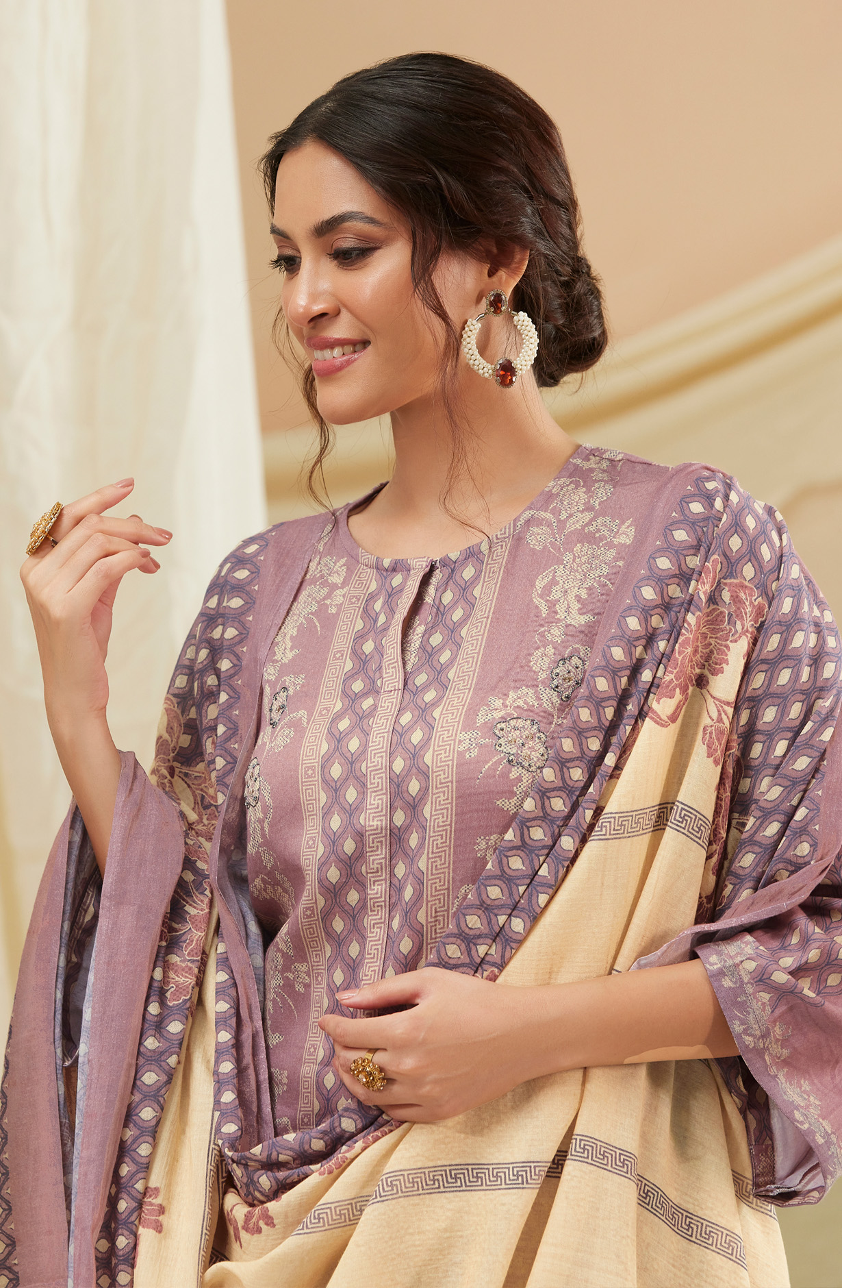 Mauve Cotton Digital Printed Unstitched Salwar Suit - IZH858