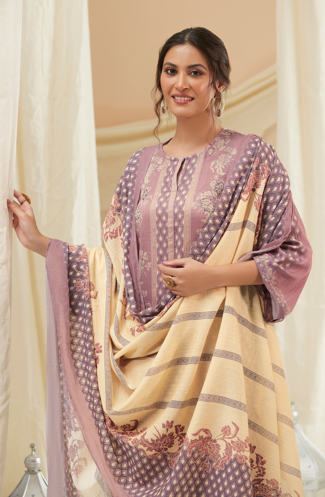 Mauve Cotton Digital Printed Unstitched Salwar Suit - IZH858