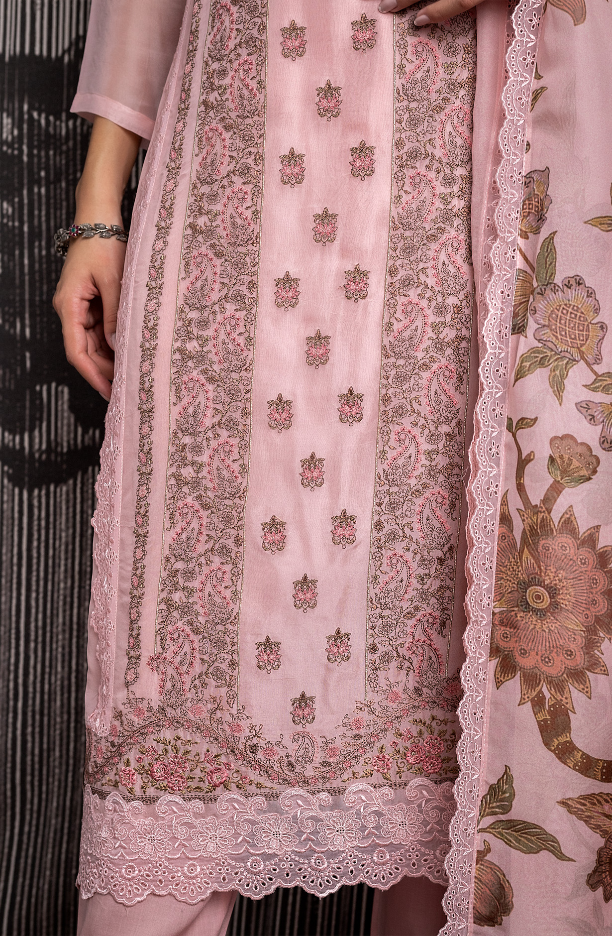 Pink Organza Beautiful Embroidered Salwar Kameez with Dupatta - JAC1962B