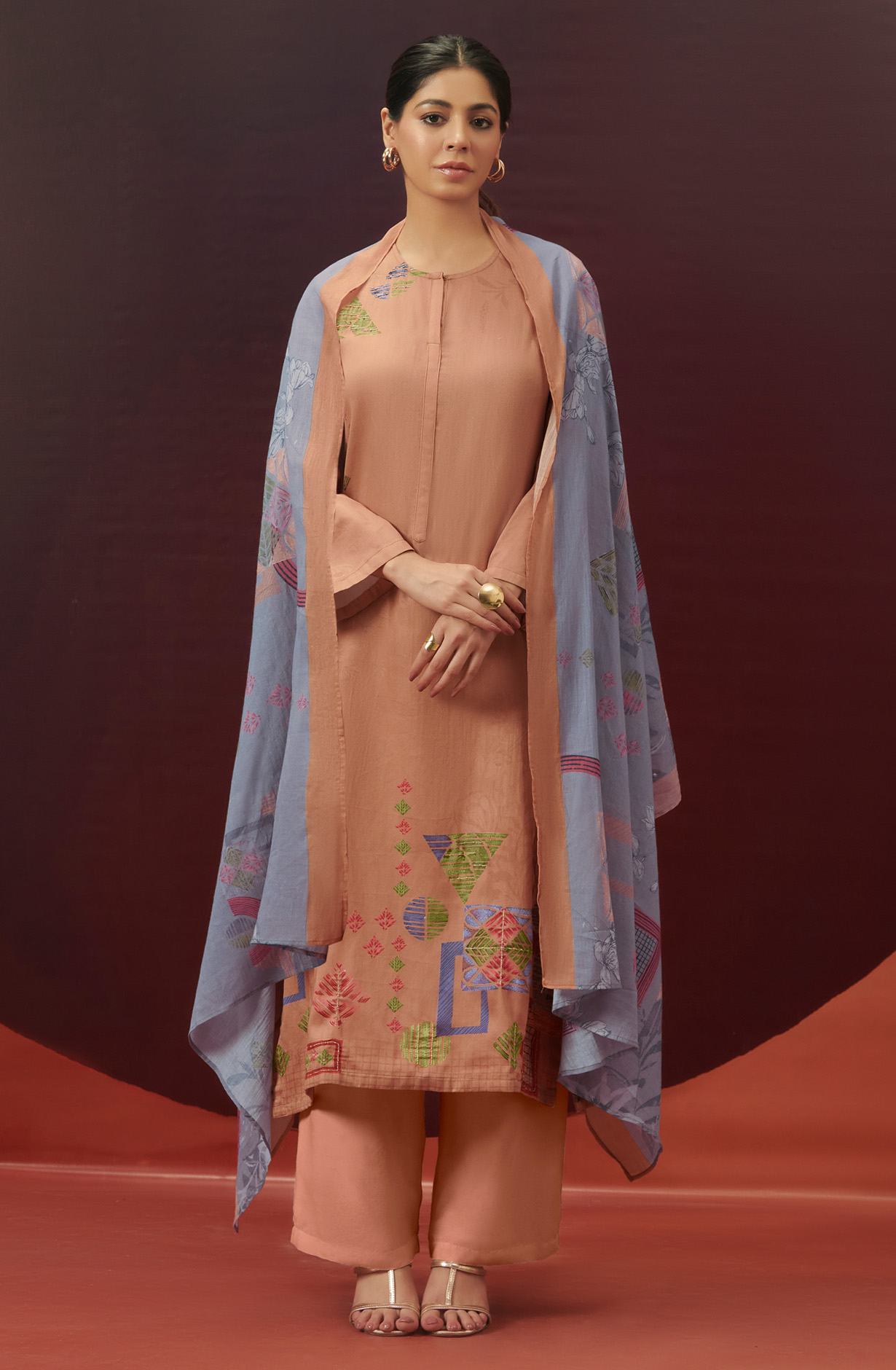 Peach Cotton Beautiful Digital Printed Unstitched Salwar Suit - JAH940