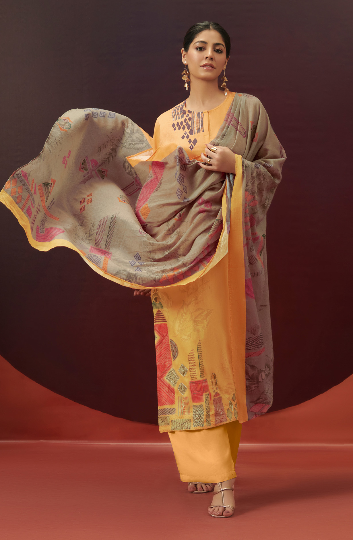 Mustard Yellow Cotton Beautiful Digital Printed Unstitched Suit - JAH958