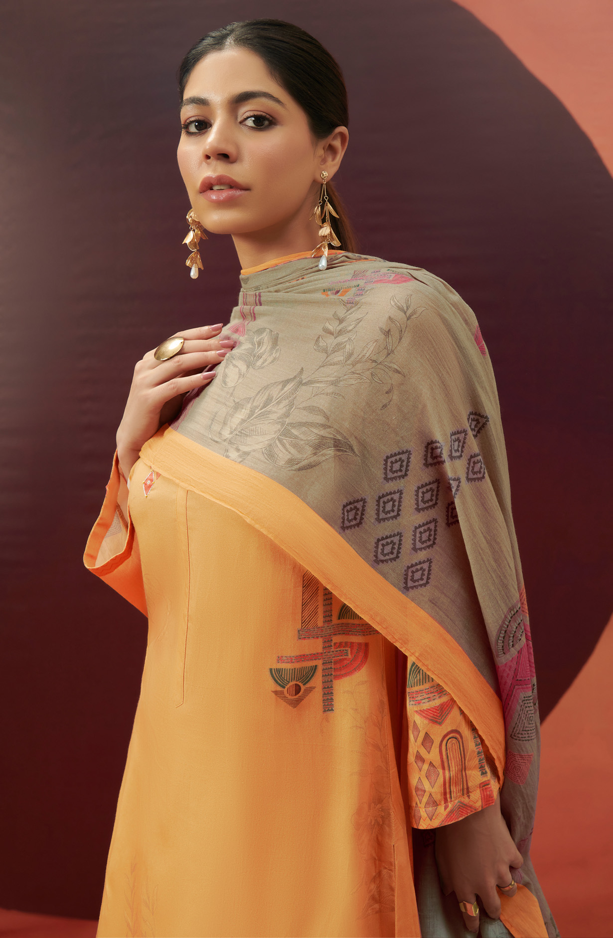 Mustard Yellow Cotton Beautiful Digital Printed Unstitched Suit - JAH958