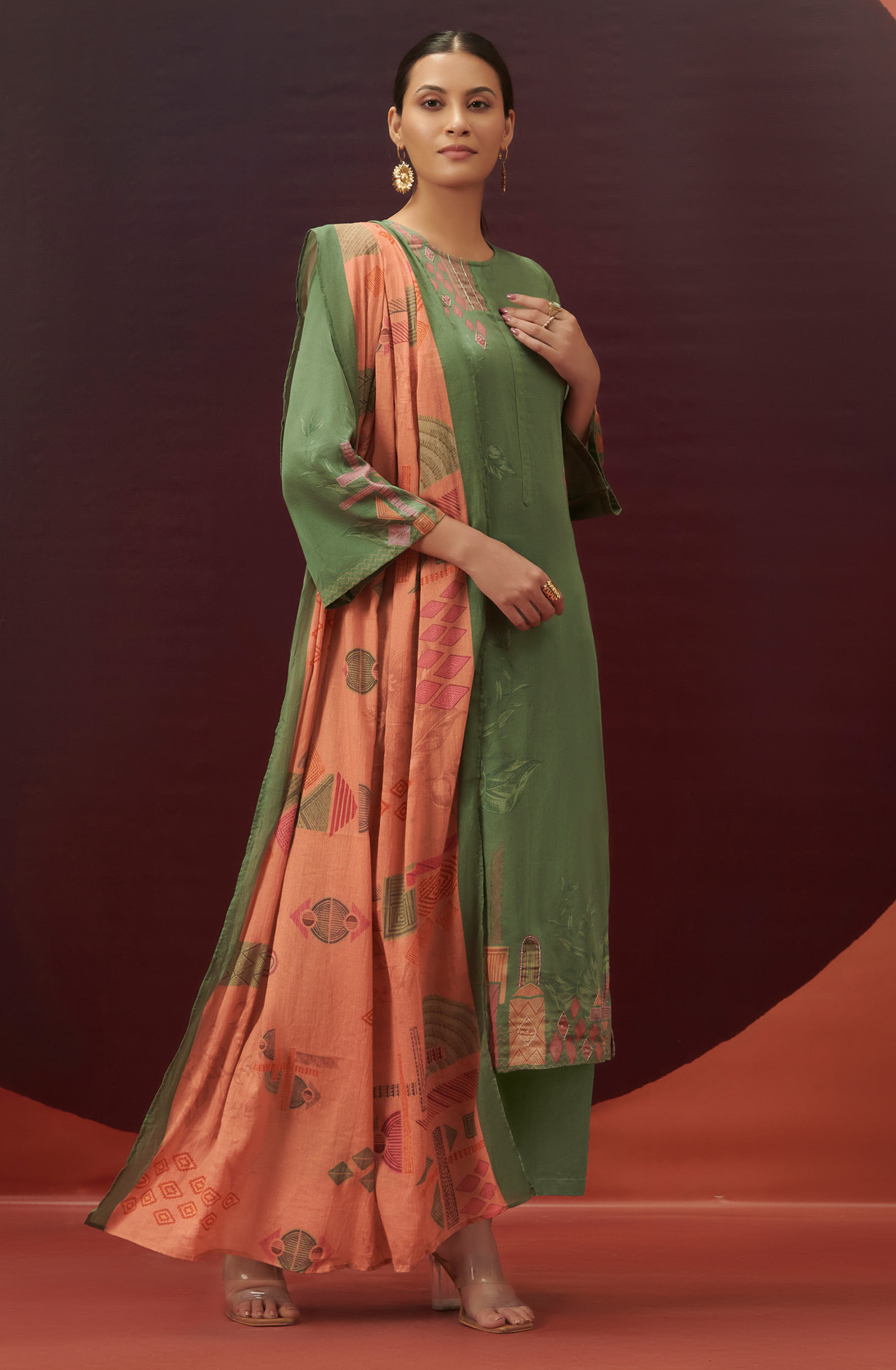 Bottle Green Cotton Beautiful Digital Printed Unstitched Suit - JAH963