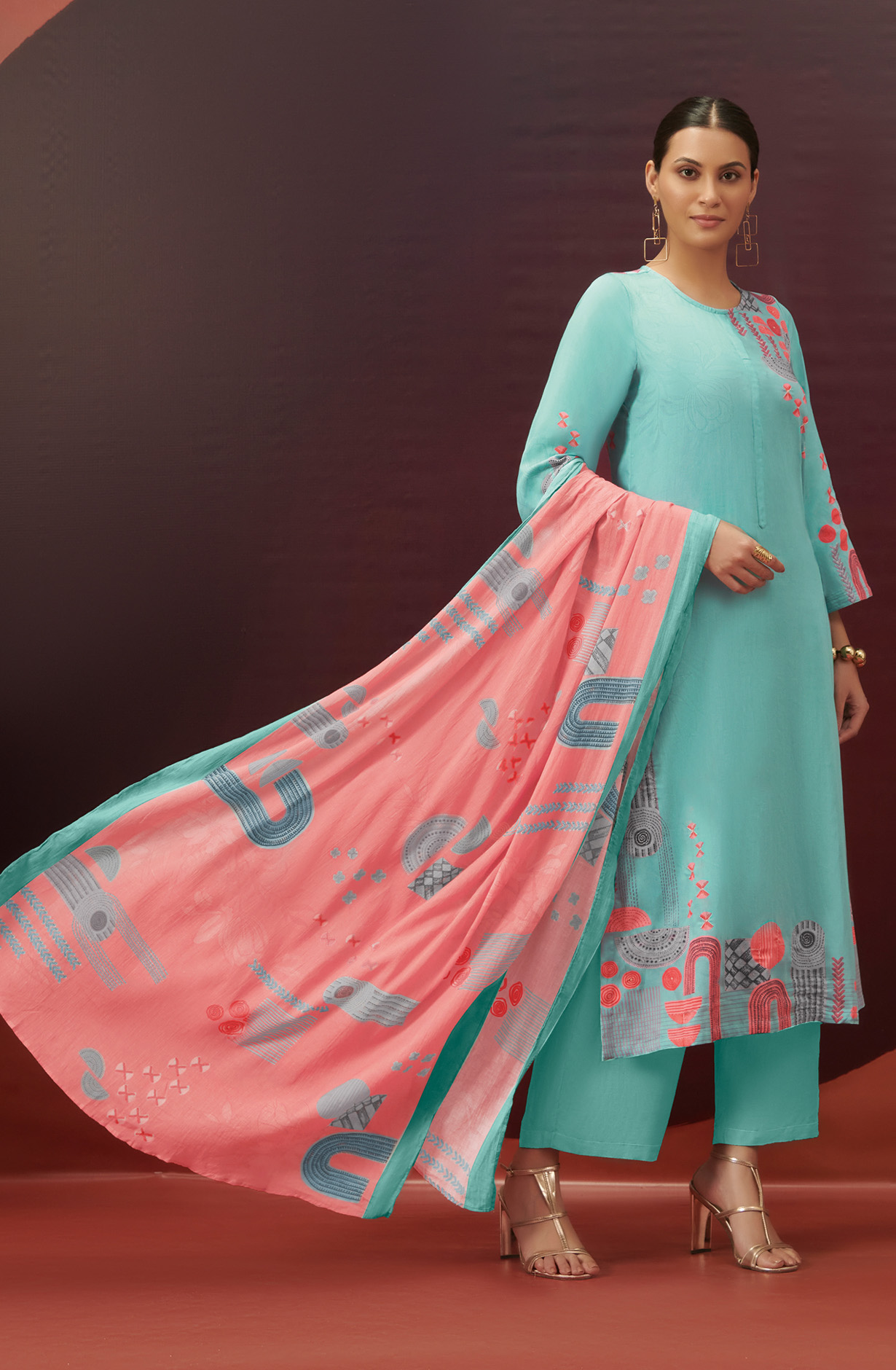Turquoise Cotton Beautiful Digital Printed Unstitched Suit - JAH972