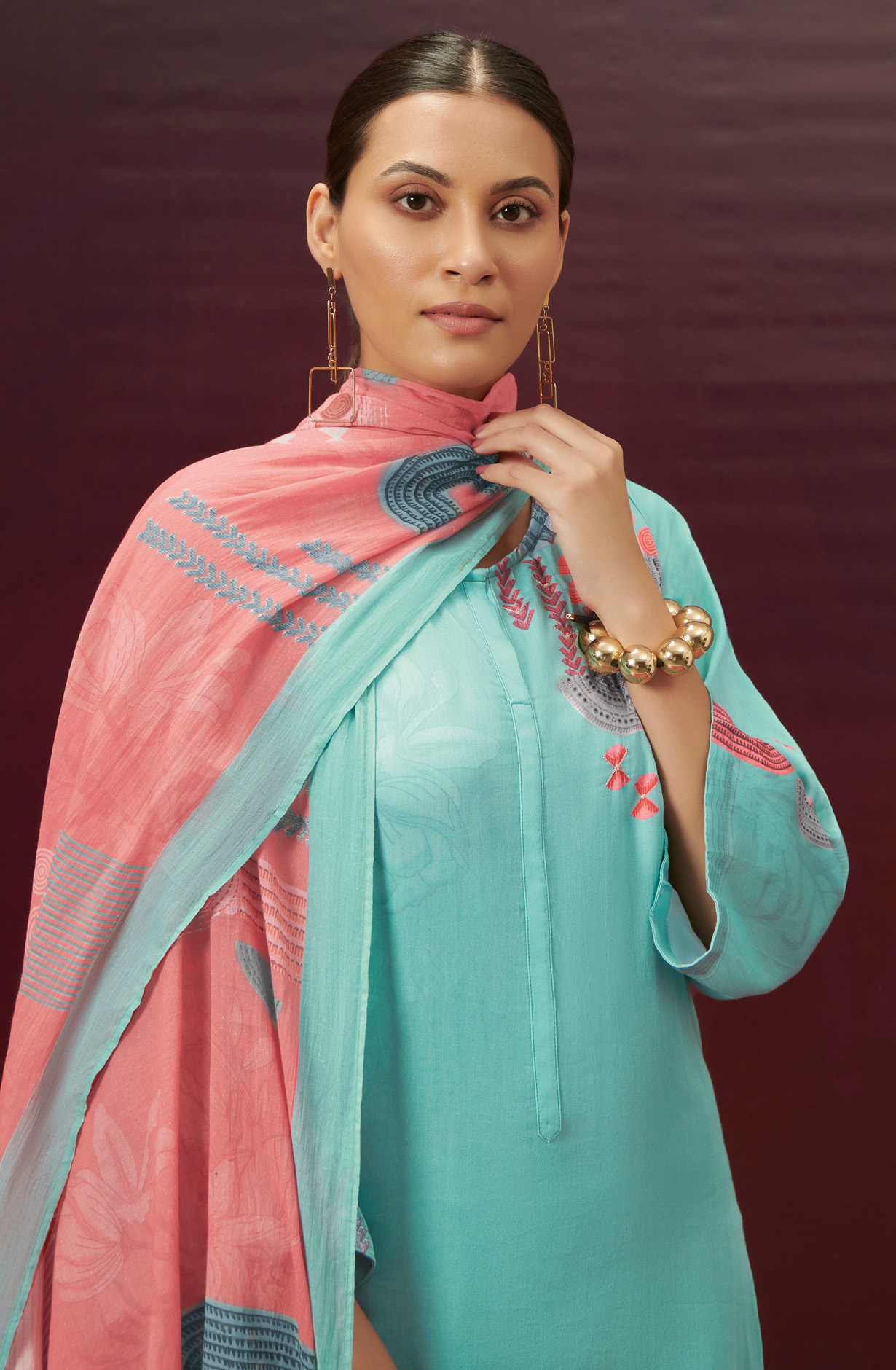 Turquoise Cotton Beautiful Digital Printed Unstitched Suit - JAH972