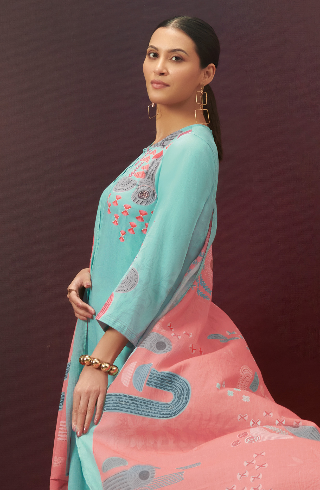 Turquoise Cotton Beautiful Digital Printed Unstitched Suit - JAH972