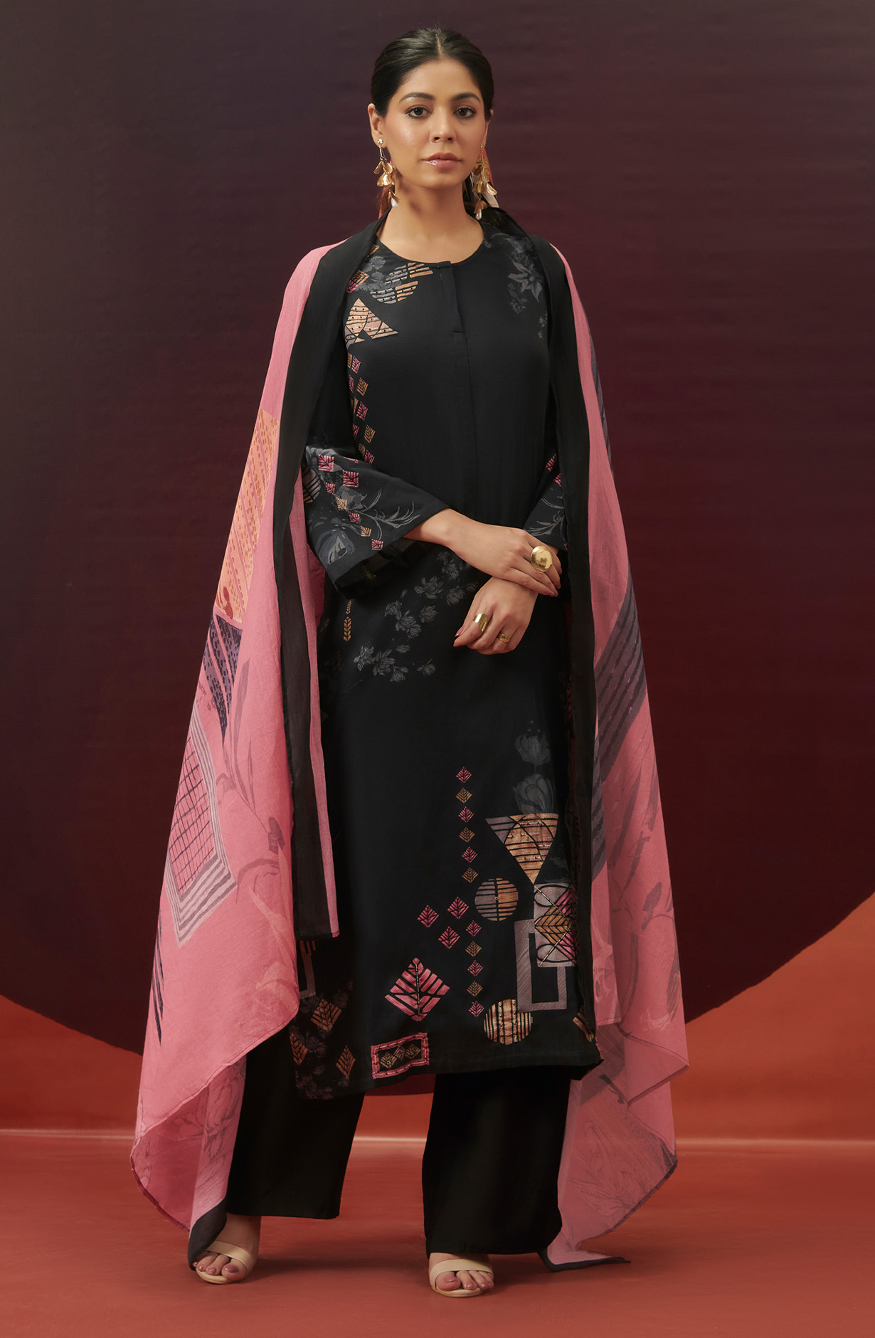 Black Cotton Beautiful Digital Printed Unstitched Suit - JAH976