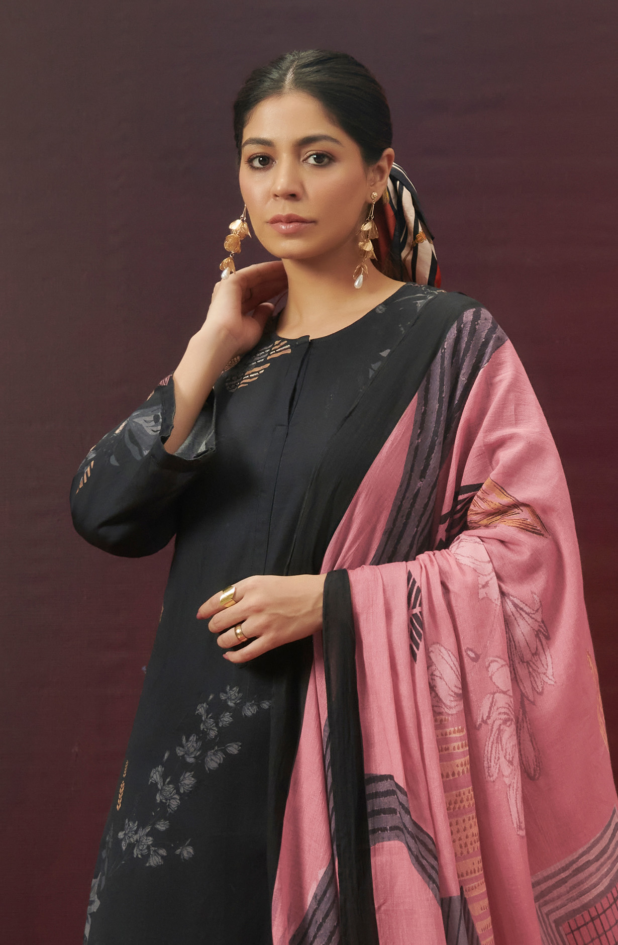 Black Cotton Beautiful Digital Printed Unstitched Suit - JAH976