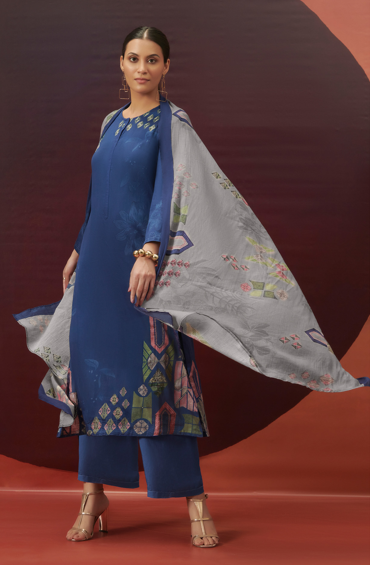Blue Cotton Beautiful Digital Printed Unstitched Suit - JAH982